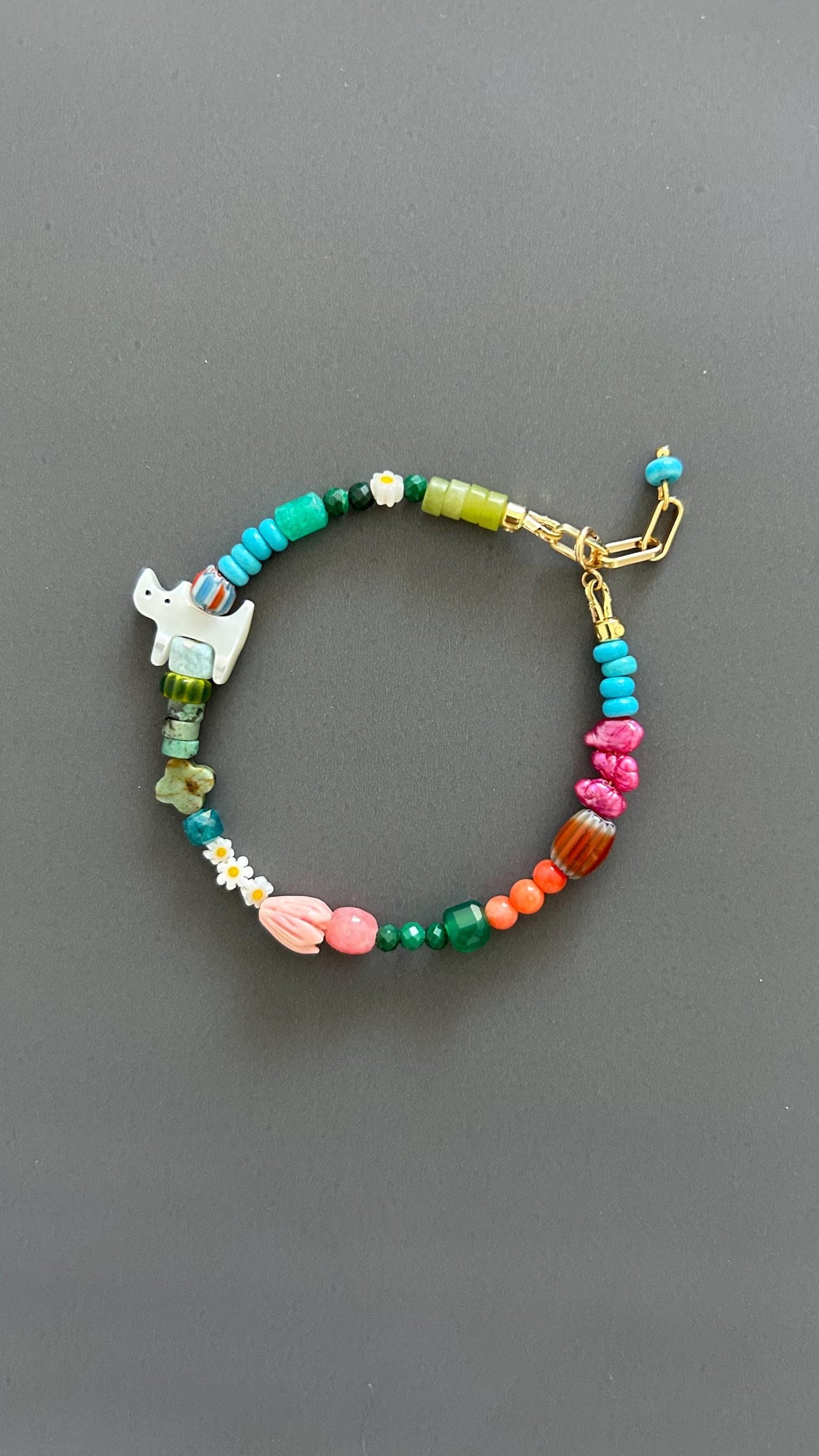 Cat Charm Bracelet - Sterling Silver Adjustable Gemstone Beaded Pet Memorial Jewelry Stackable Cat Lover Gift Handmade