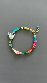Cat Charm Bracelet - Sterling Silver Adjustable Gemstone Beaded Pet Memorial Jewelry Stackable Cat Lover Gift Handmade