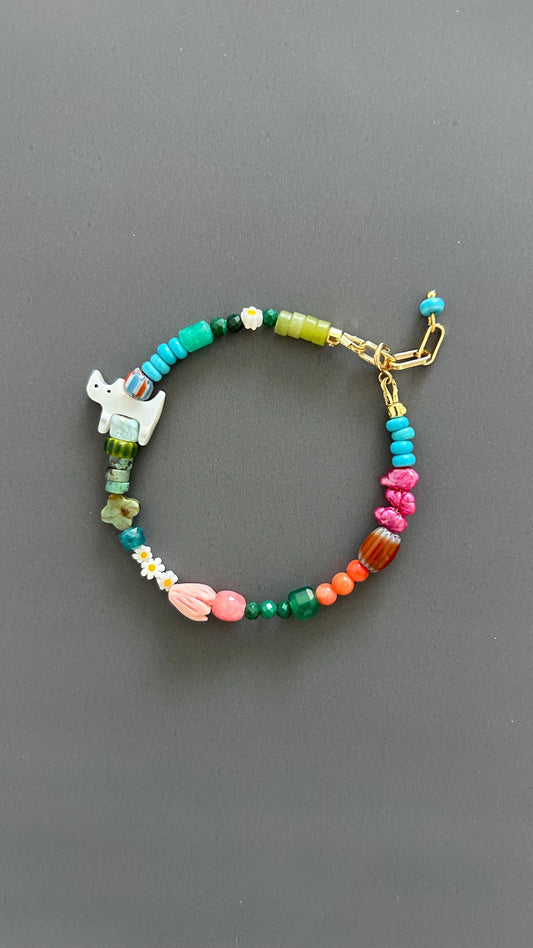 Cat Charm Bracelet - Sterling Silver Adjustable Gemstone Beaded Pet Memorial Jewelry Stackable Cat Lover Gift Handmade