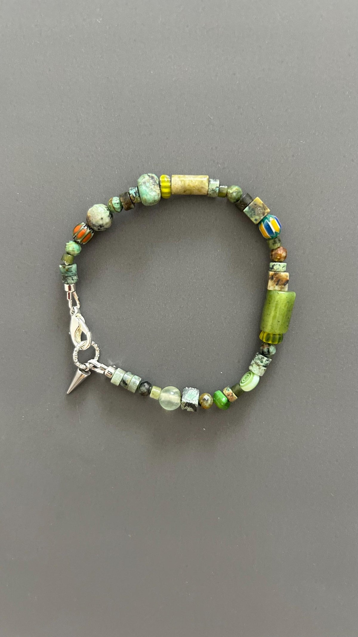 Green Turquoise Beaded Bracelet | Handmade Mixed Stone & Glass Bangle | Unisex Gift