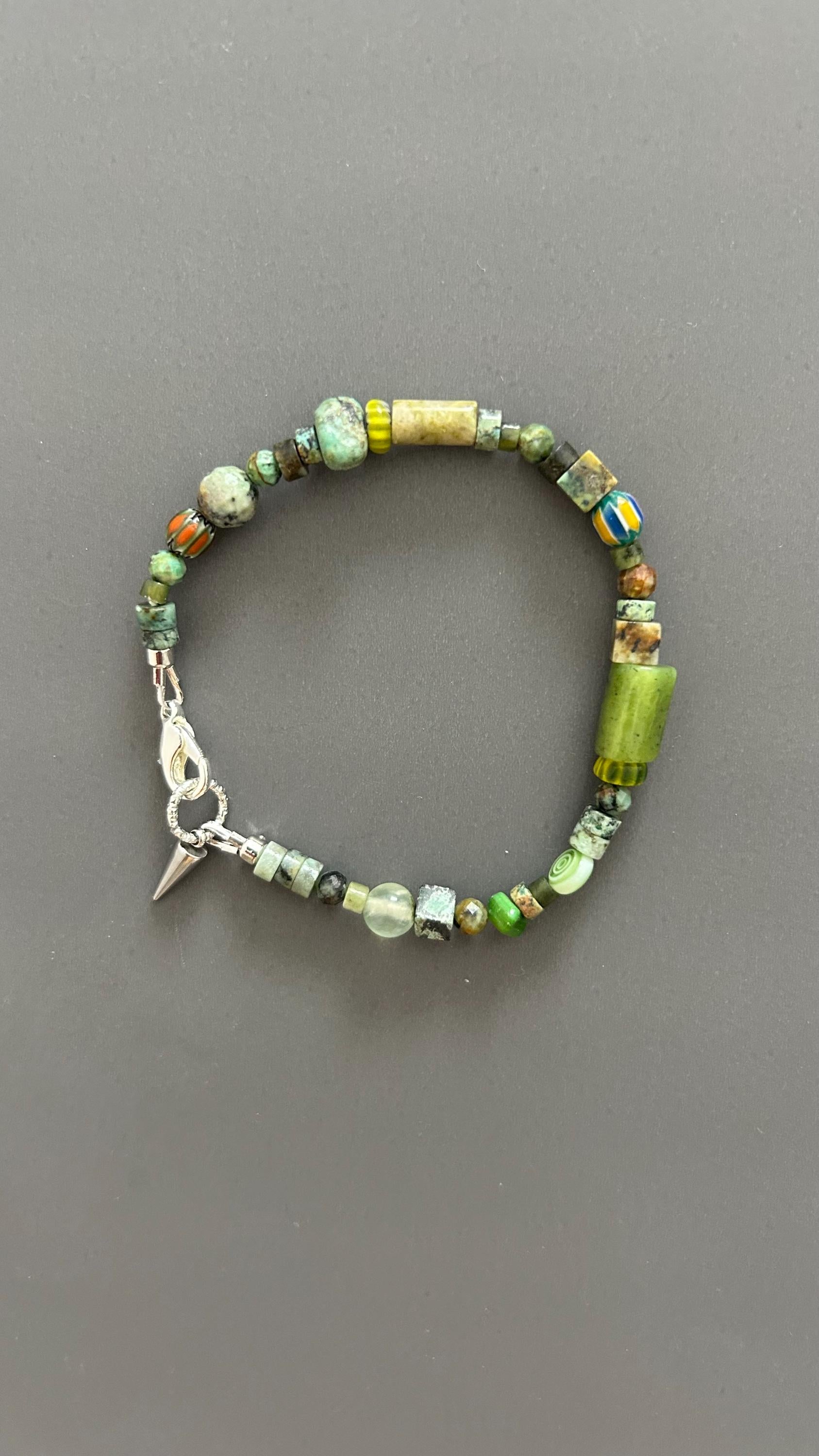 Green Turquoise Beaded Bracelet | Handmade Mixed Stone & Glass Bangle | Unisex Gift