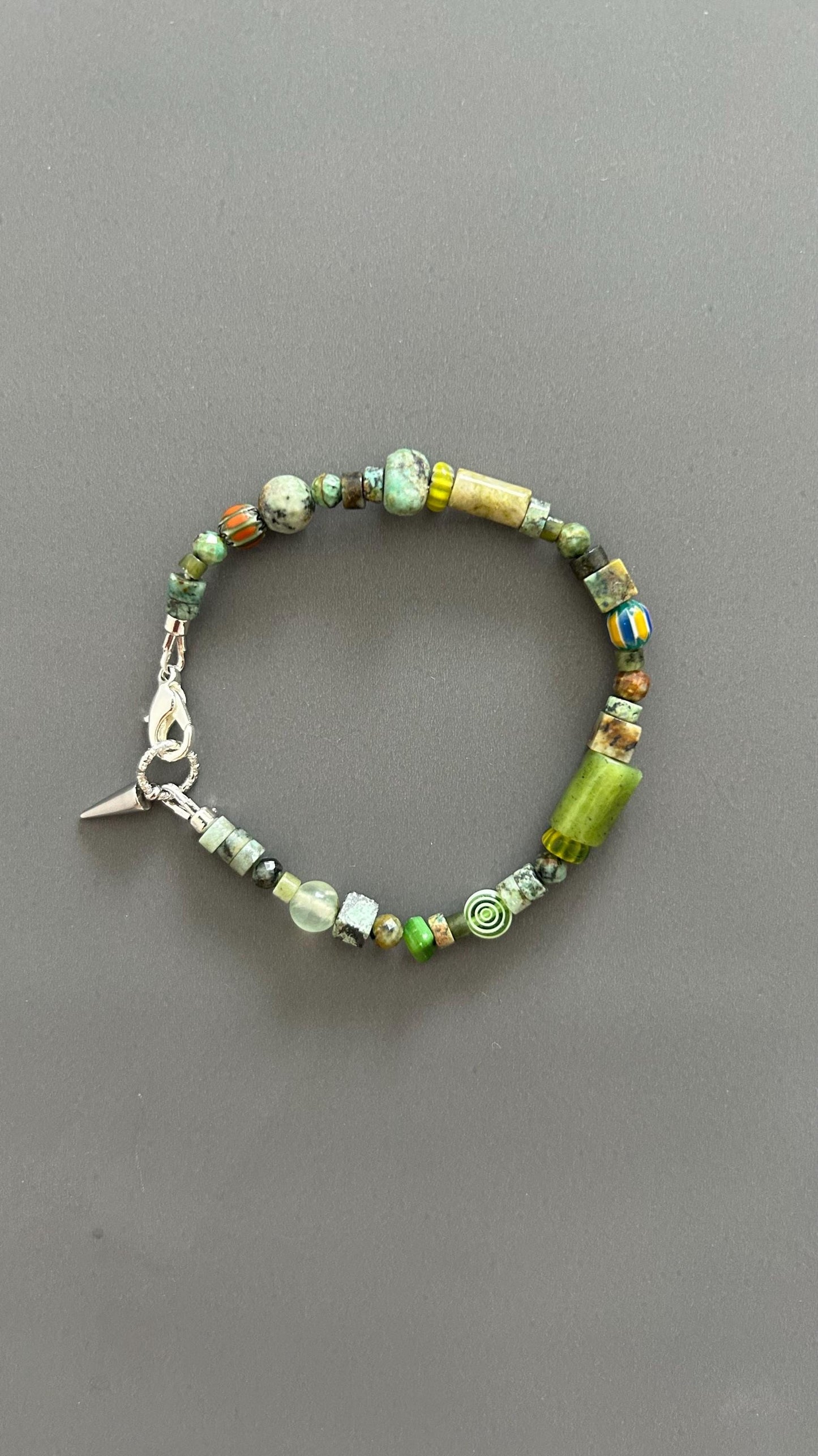 Green Turquoise Beaded Bracelet | Handmade Mixed Stone & Glass Bangle | Unisex Gift