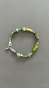 Green Turquoise Beaded Bracelet | Handmade Mixed Stone & Glass Bangle | Unisex Gift