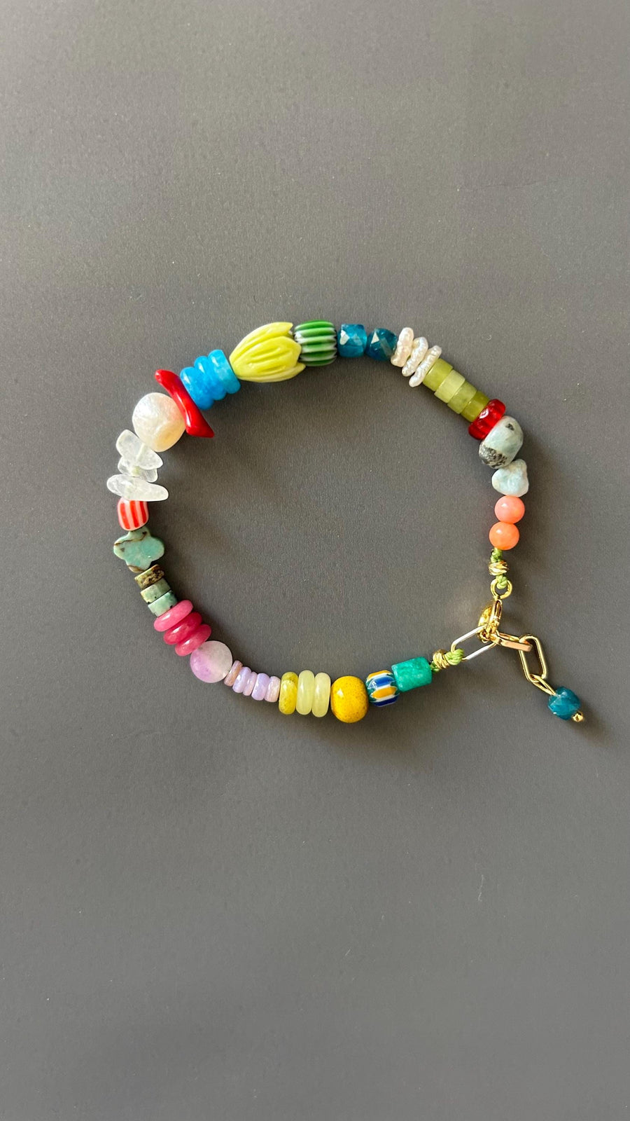 Bohemian Crystal Armlet, Gold Plated Toggle Wristband, Handmade Adjustable Jewelry, Colorful Bead Stackable Accessory, Luxe Gift for Her