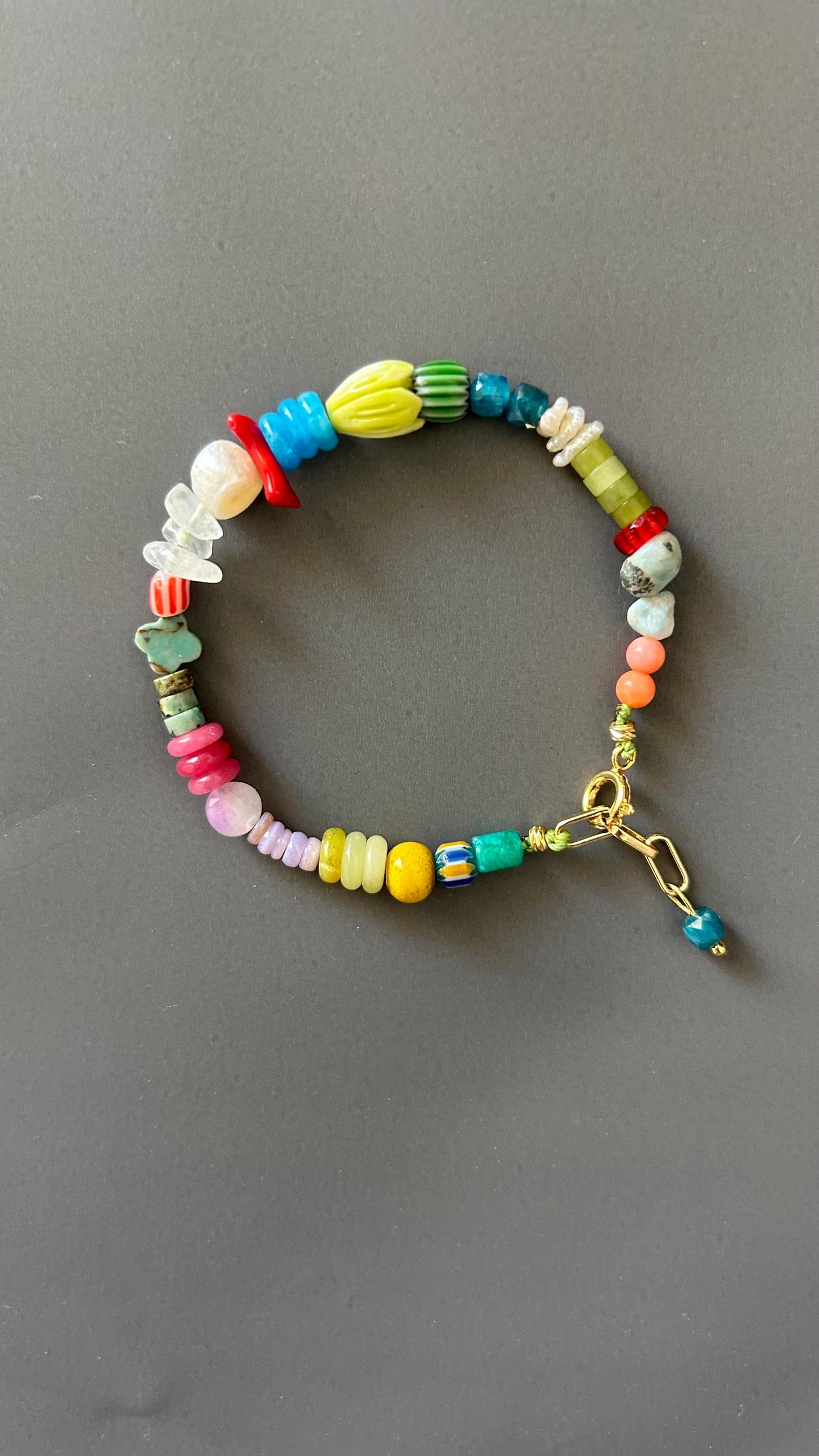 Bohemian Crystal Armlet, Gold Plated Toggle Wristband, Handmade Adjustable Jewelry, Colorful Bead Stackable Accessory, Luxe Gift for Her