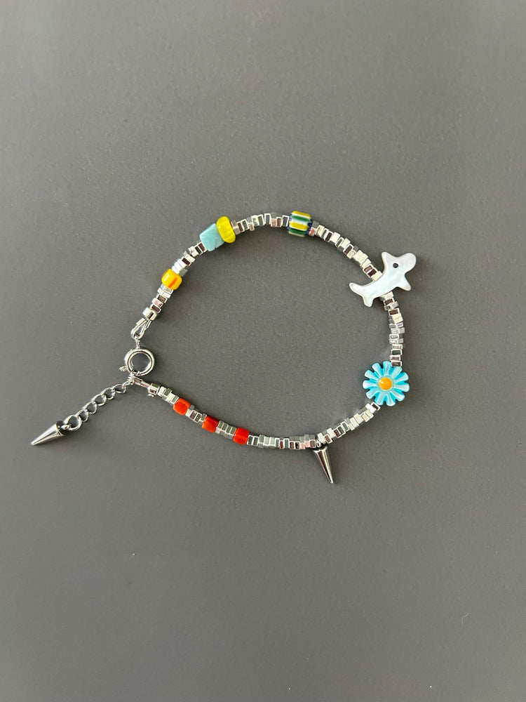 Pet Lover Beaded Bracelet — Handmade Dog Charm Bracelet with Flower & Spike — Gift for Dog Owners