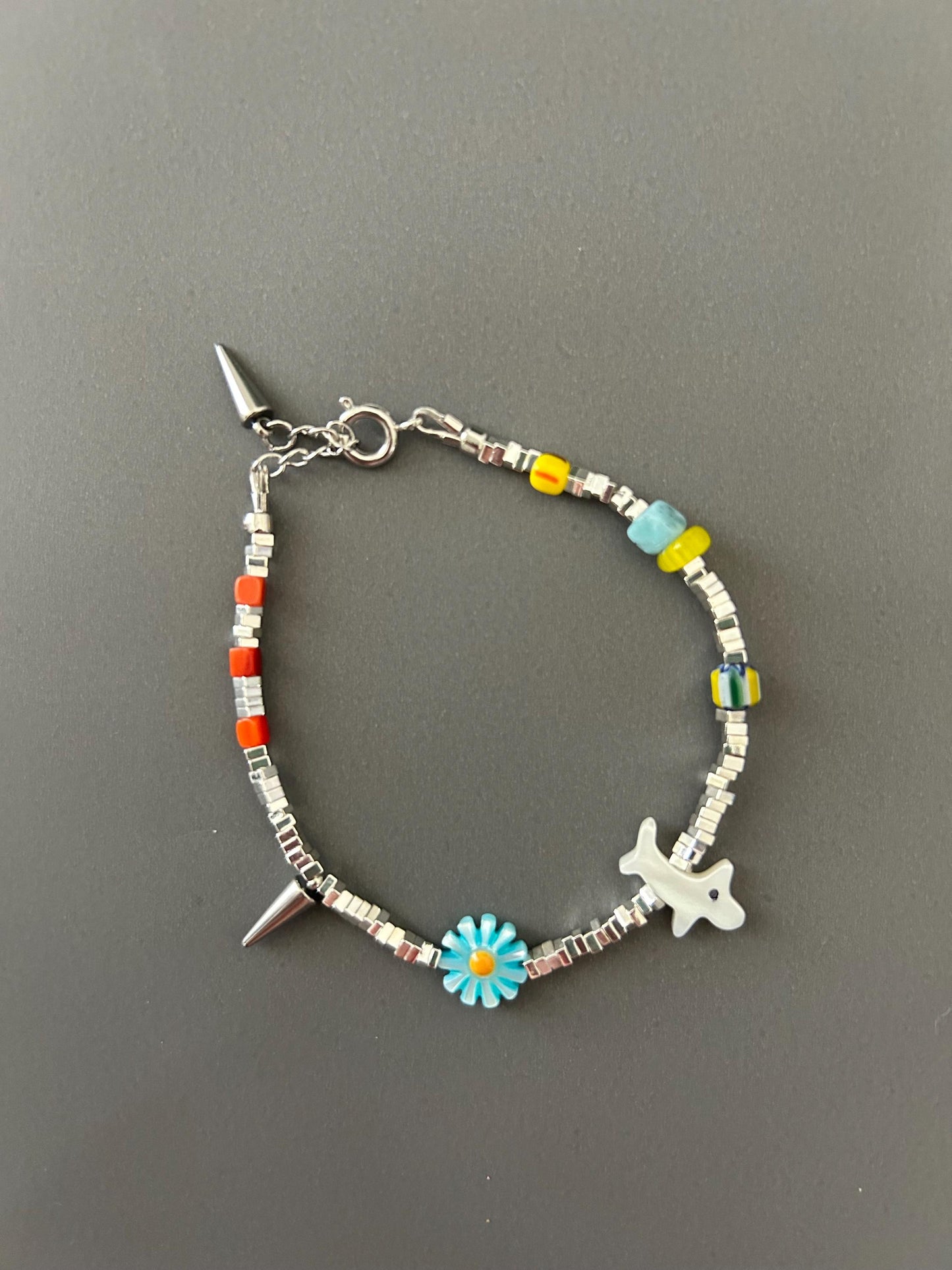 Pet Lover Beaded Bracelet — Handmade Dog Charm Bracelet with Flower & Spike — Gift for Dog Owners