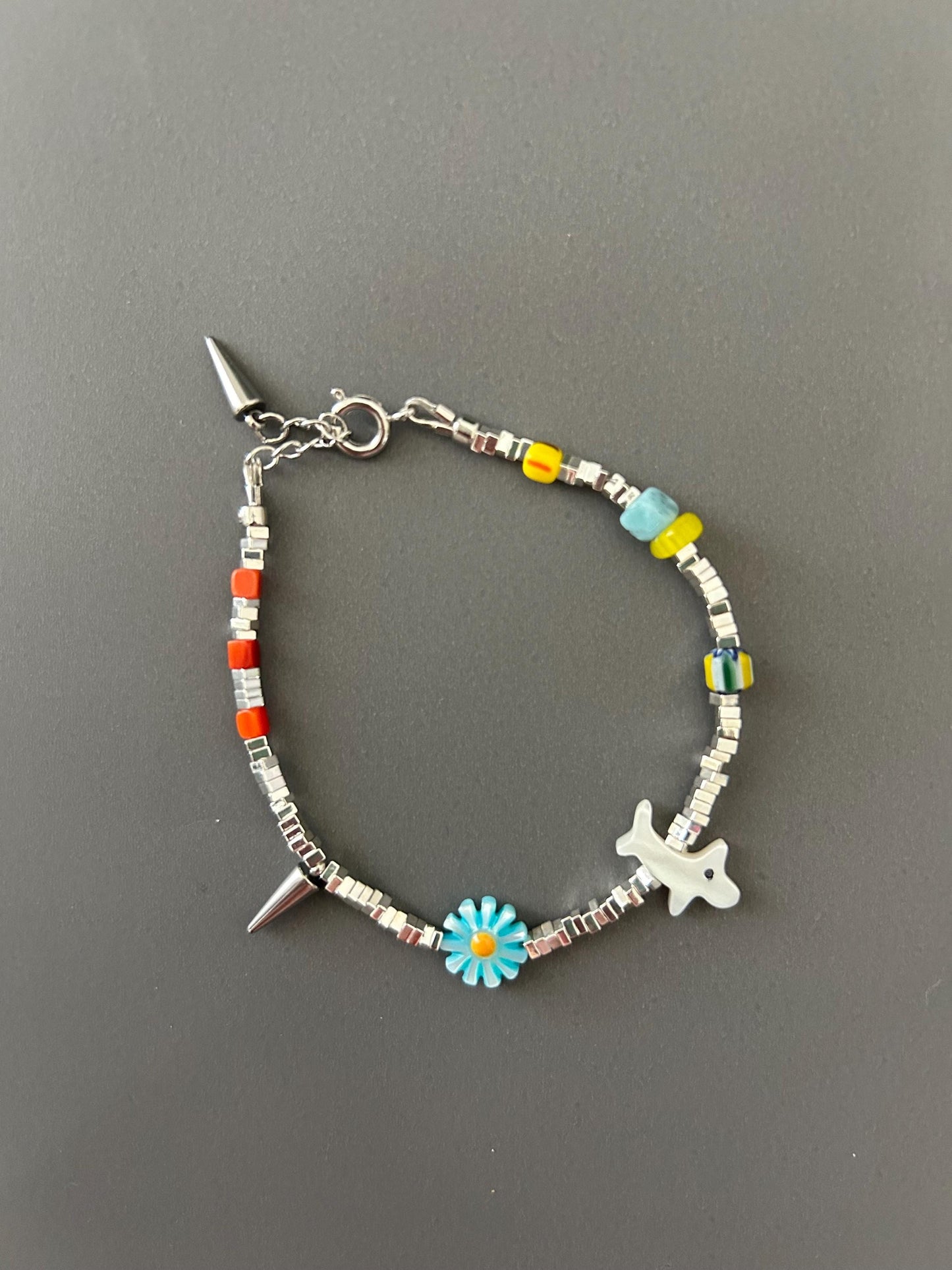 Pet Lover Beaded Bracelet — Handmade Dog Charm Bracelet with Flower & Spike — Gift for Dog Owners