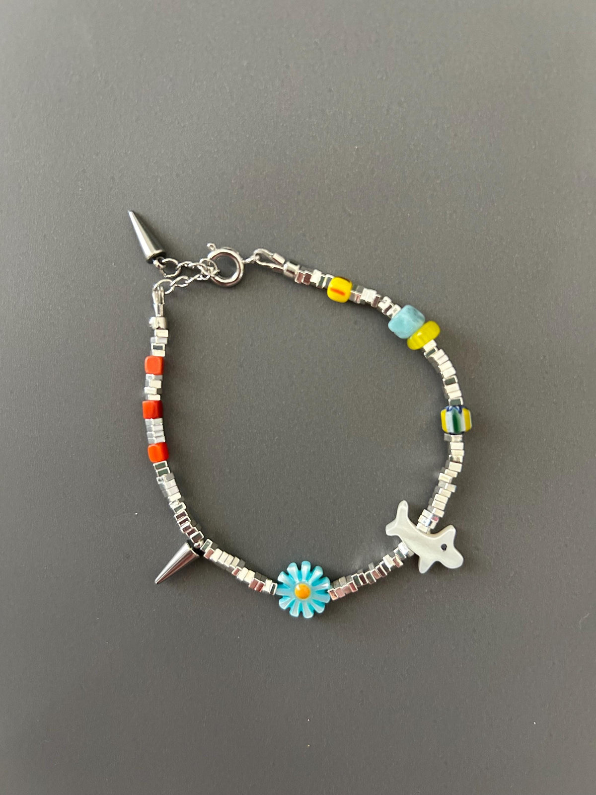 Pet Lover Beaded Bracelet — Handmade Dog Charm Bracelet with Flower & Spike — Gift for Dog Owners