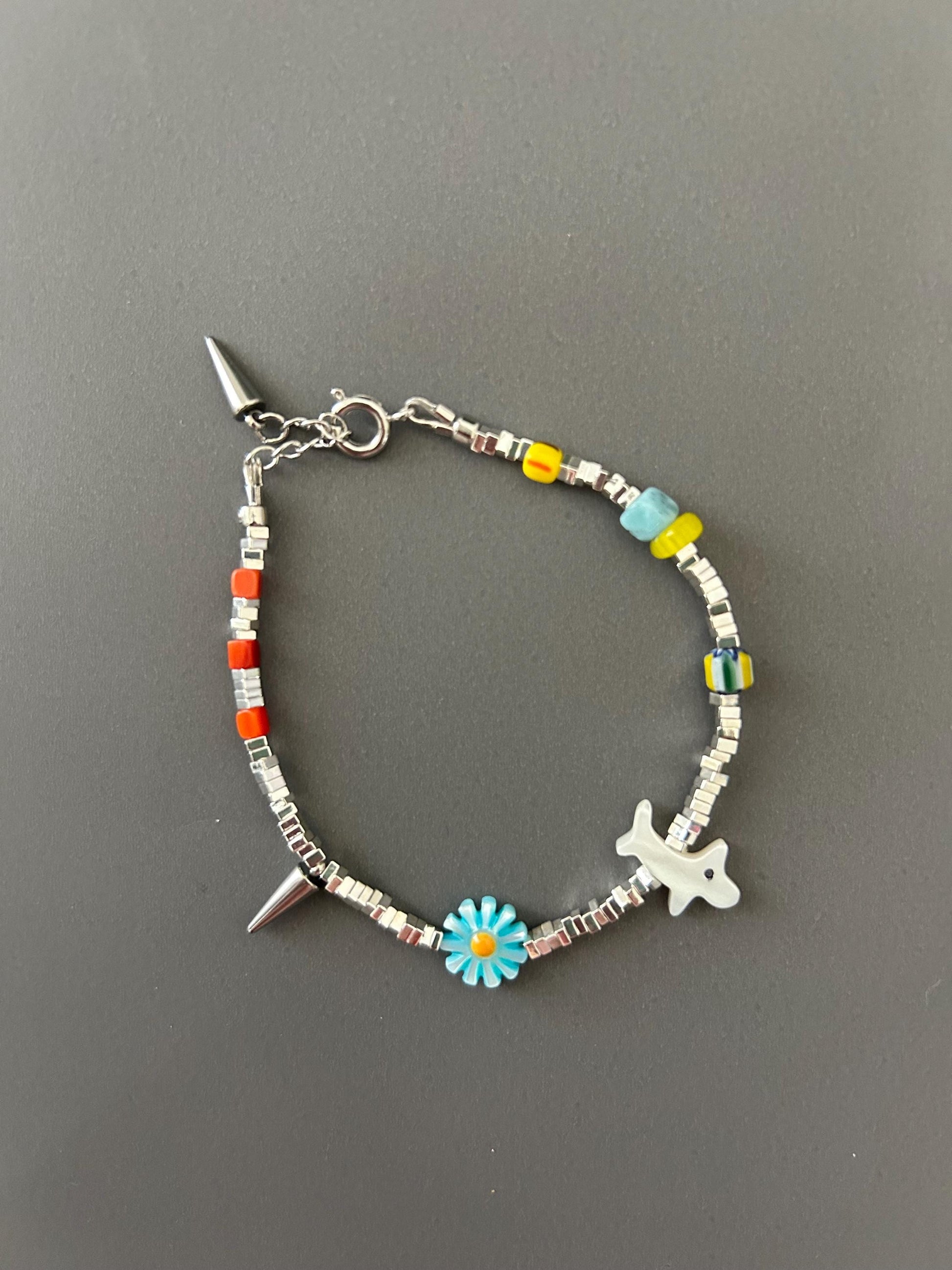 Pet Lover Beaded Bracelet — Handmade Dog Charm Bracelet with Flower & Spike — Gift for Dog Owners