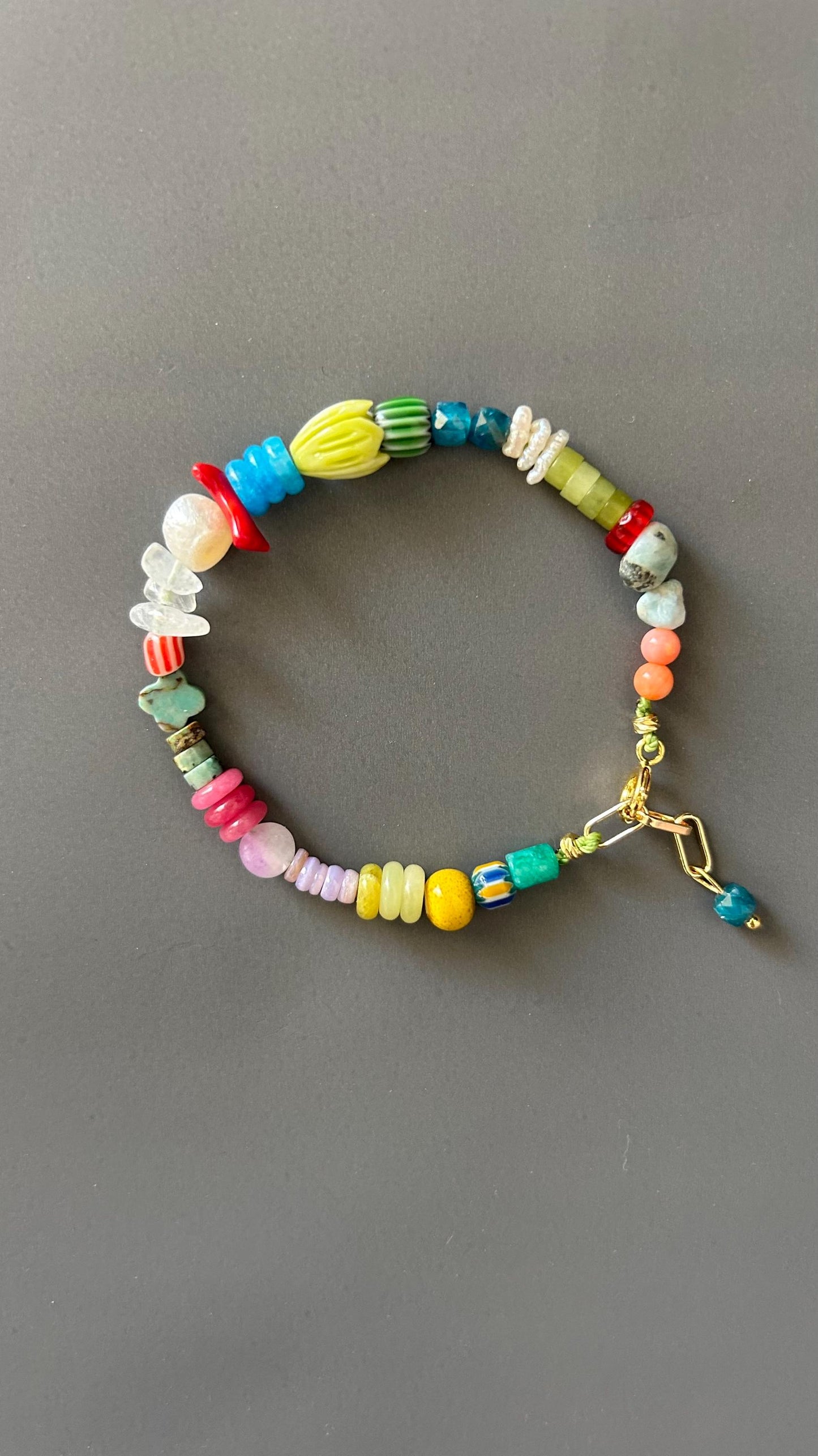 Bohemian Crystal Armlet, Gold Plated Toggle Wristband, Handmade Adjustable Jewelry, Colorful Bead Stackable Accessory, Luxe Gift for Her