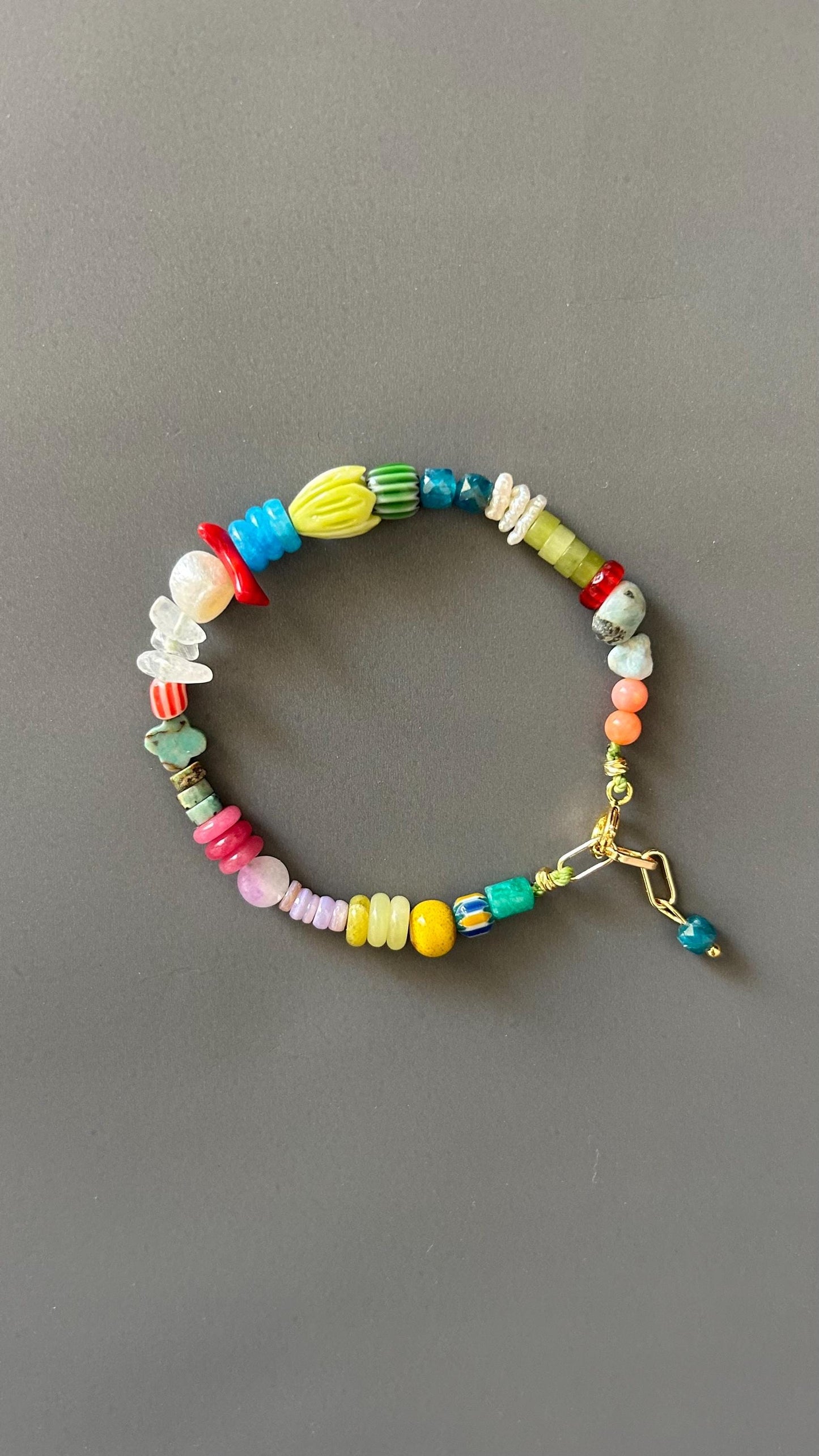 Bohemian Crystal Armlet, Gold Plated Toggle Wristband, Handmade Adjustable Jewelry, Colorful Bead Stackable Accessory, Luxe Gift for Her