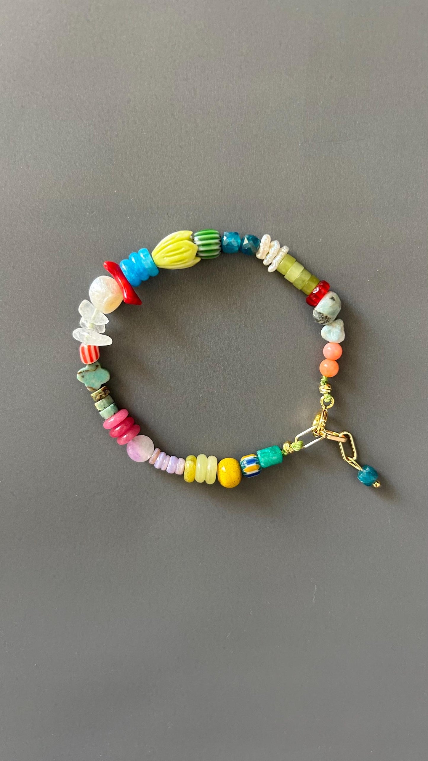 Bohemian Crystal Armlet, Gold Plated Toggle Wristband, Handmade Adjustable Jewelry, Colorful Bead Stackable Accessory, Luxe Gift for Her