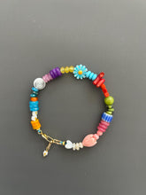 Bohemian Beaded Bracelet with 18k Gold Toggle, Colorful Crystal Armlet Adjustable Hippie Jewelry Gift