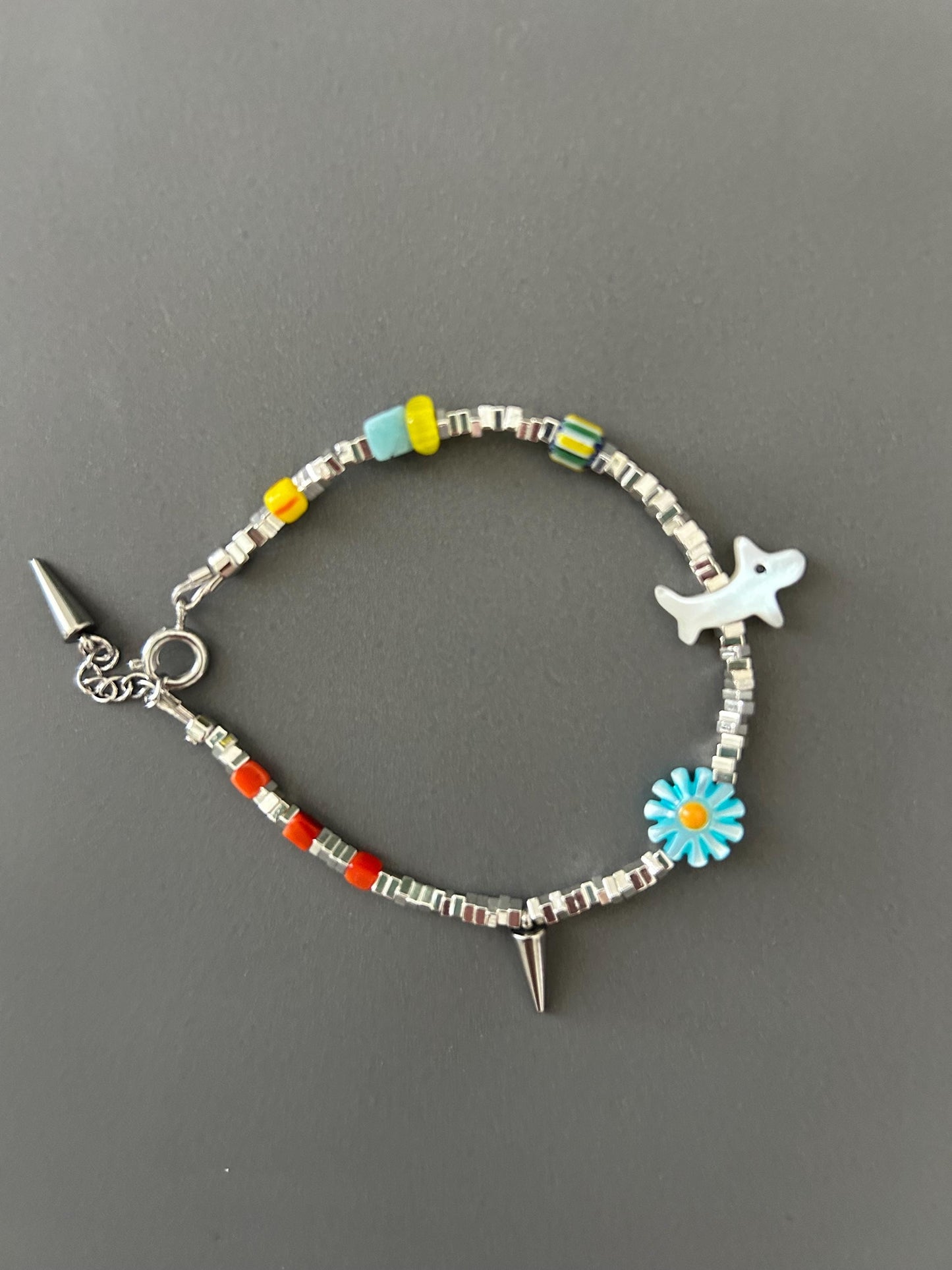 Pet Lover Beaded Bracelet — Handmade Dog Charm Bracelet with Flower & Spike — Gift for Dog Owners