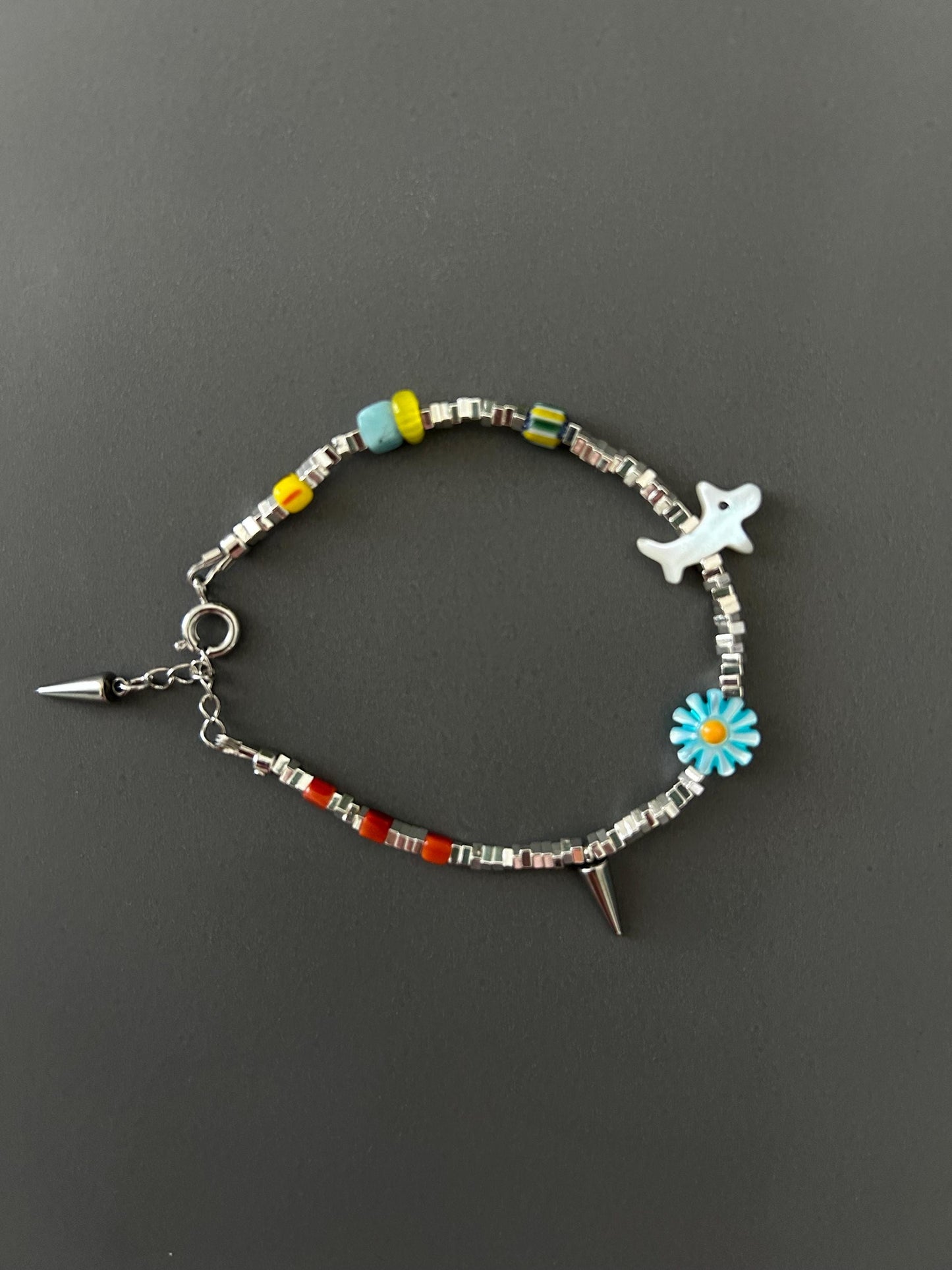 Pet Lover Beaded Bracelet — Handmade Dog Charm Bracelet with Flower & Spike — Gift for Dog Owners