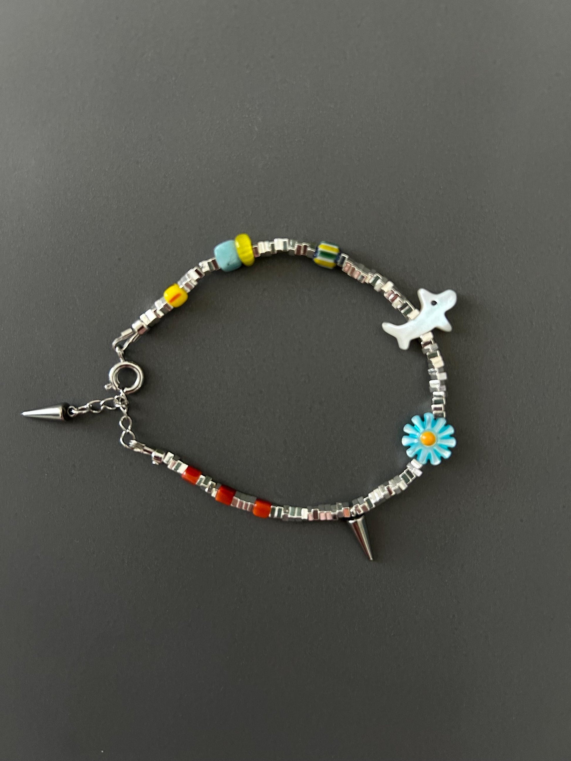 Pet Lover Beaded Bracelet — Handmade Dog Charm Bracelet with Flower & Spike — Gift for Dog Owners
