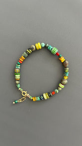Turquoise Beaded Bracelet Boho Gemstone Jewelry Colorful Stone Accessory Gold Clasp Artisan Handmade Stack Gift Women