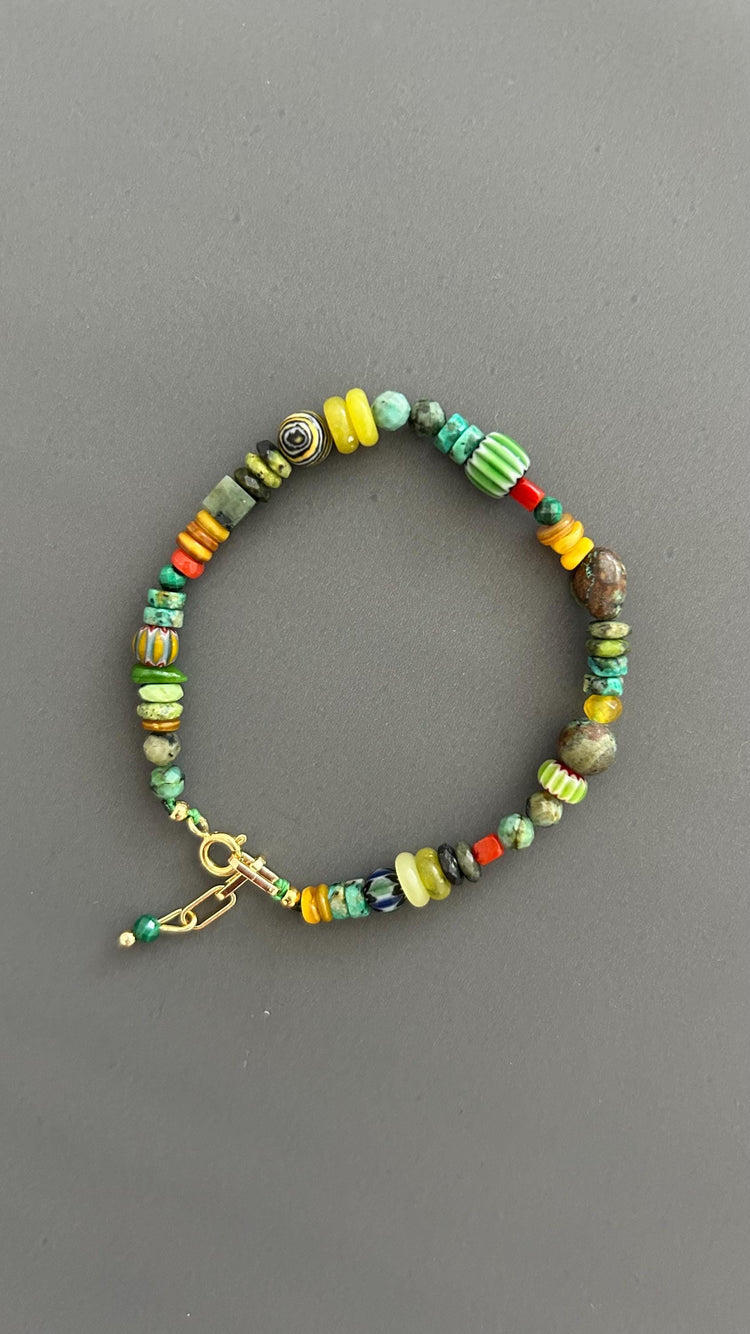 Turquoise Beaded Bracelet Boho Gemstone Jewelry Colorful Stone Accessory Gold Clasp Artisan Handmade Stack Gift Women