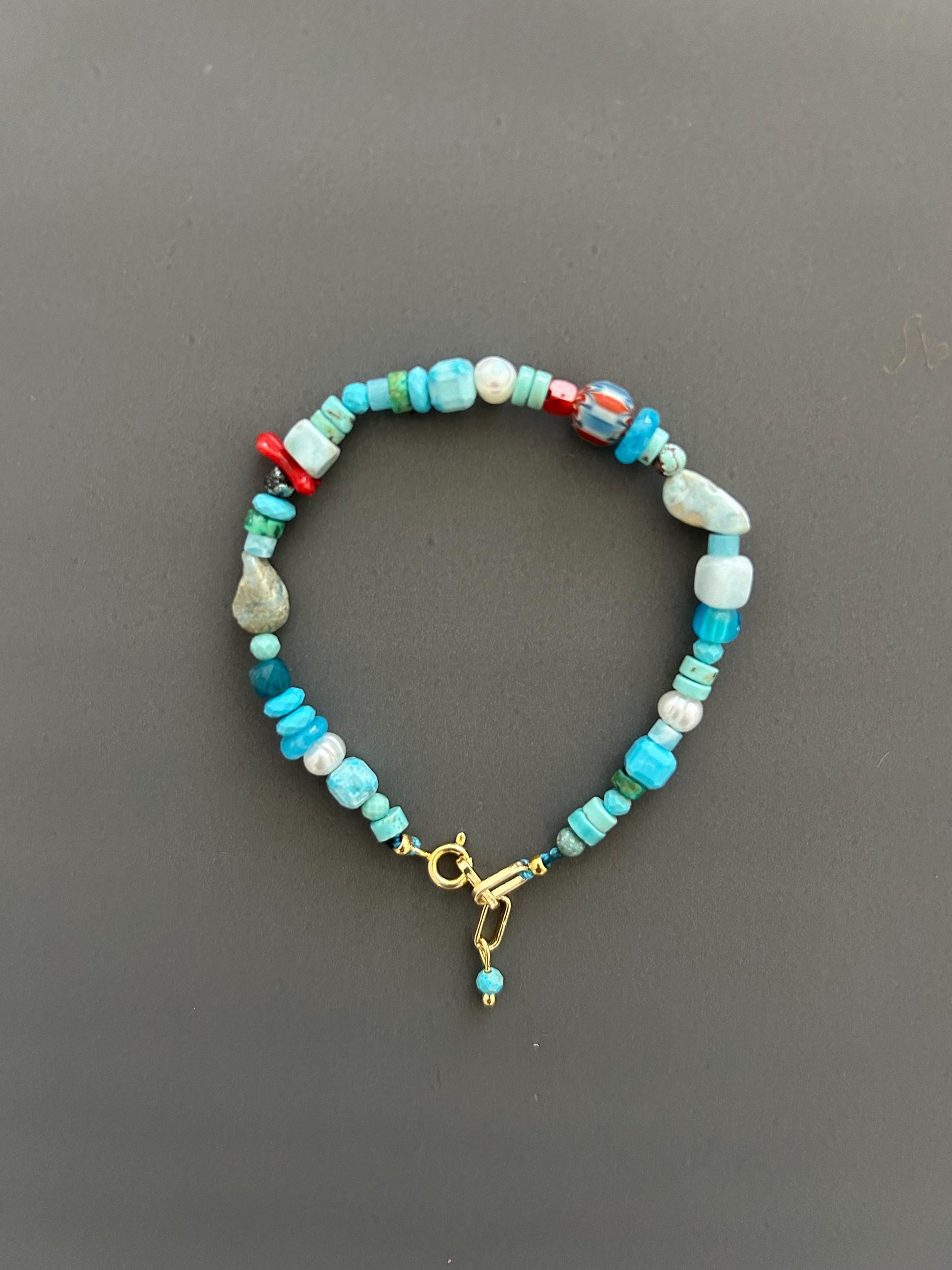 Turquoise Beaded Bracelet Gold Toggle Clasp Boho Gemstone Jewelry Layering Stack Accessory Handmade Minimalist Gift Women