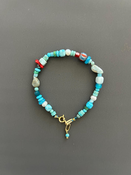 Turquoise Beaded Bracelet Gold Toggle Clasp Boho Gemstone Jewelry Layering Stack Accessory Handmade Minimalist Gift Women