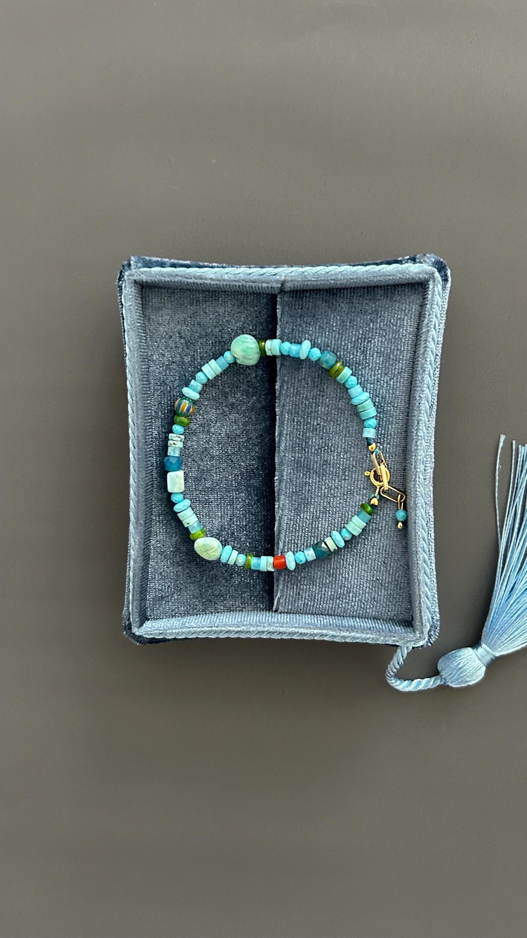 Boho Turquoise Amazonite Bracelet Handmade Gemstone Jewelry Dainty Minimalist Accessory Spiritual Crystal Gift Women