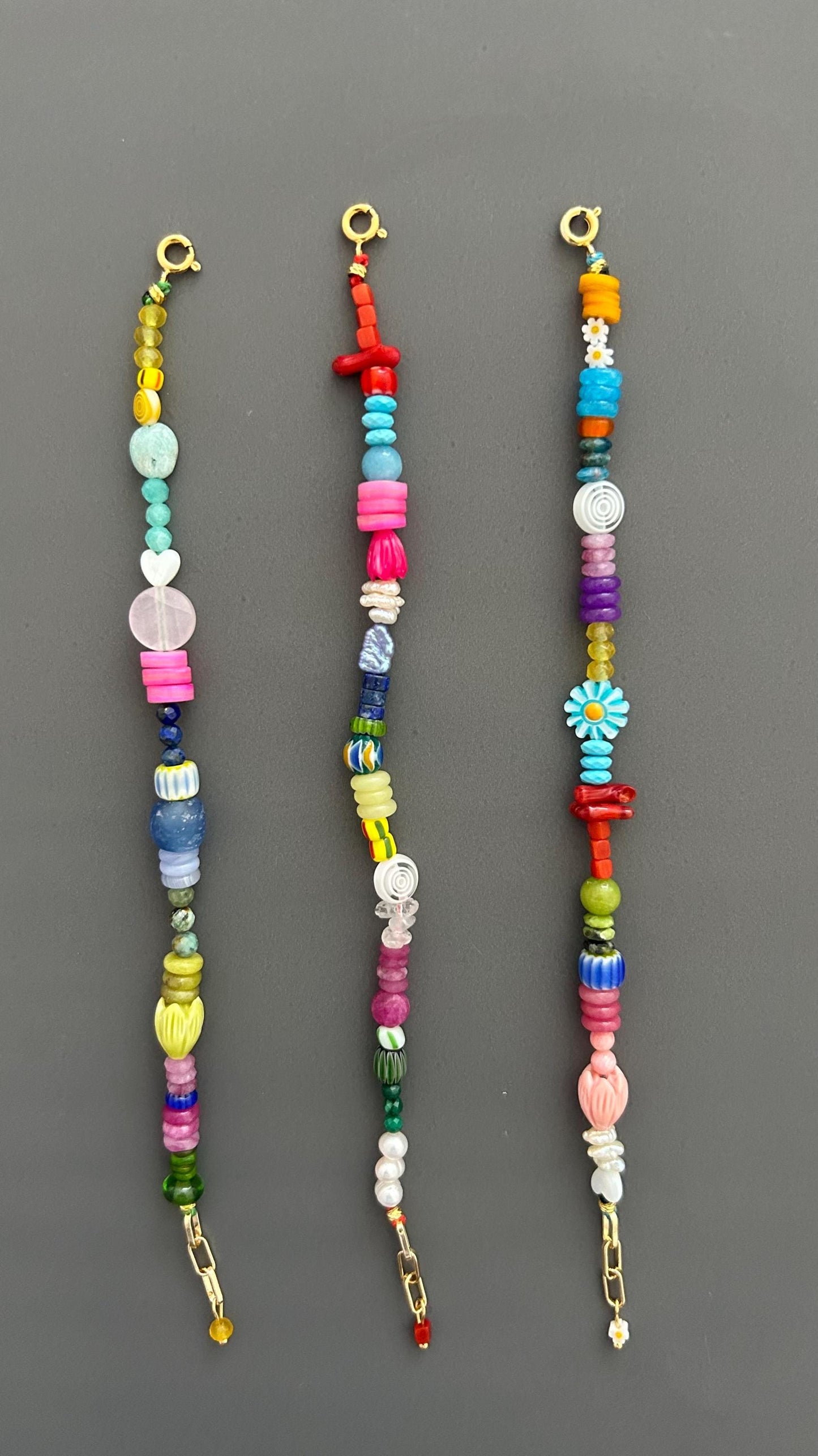 Bohemian Beaded Bracelet with 18k Gold Toggle, Colorful Crystal Armlet Adjustable Hippie Jewelry Gift