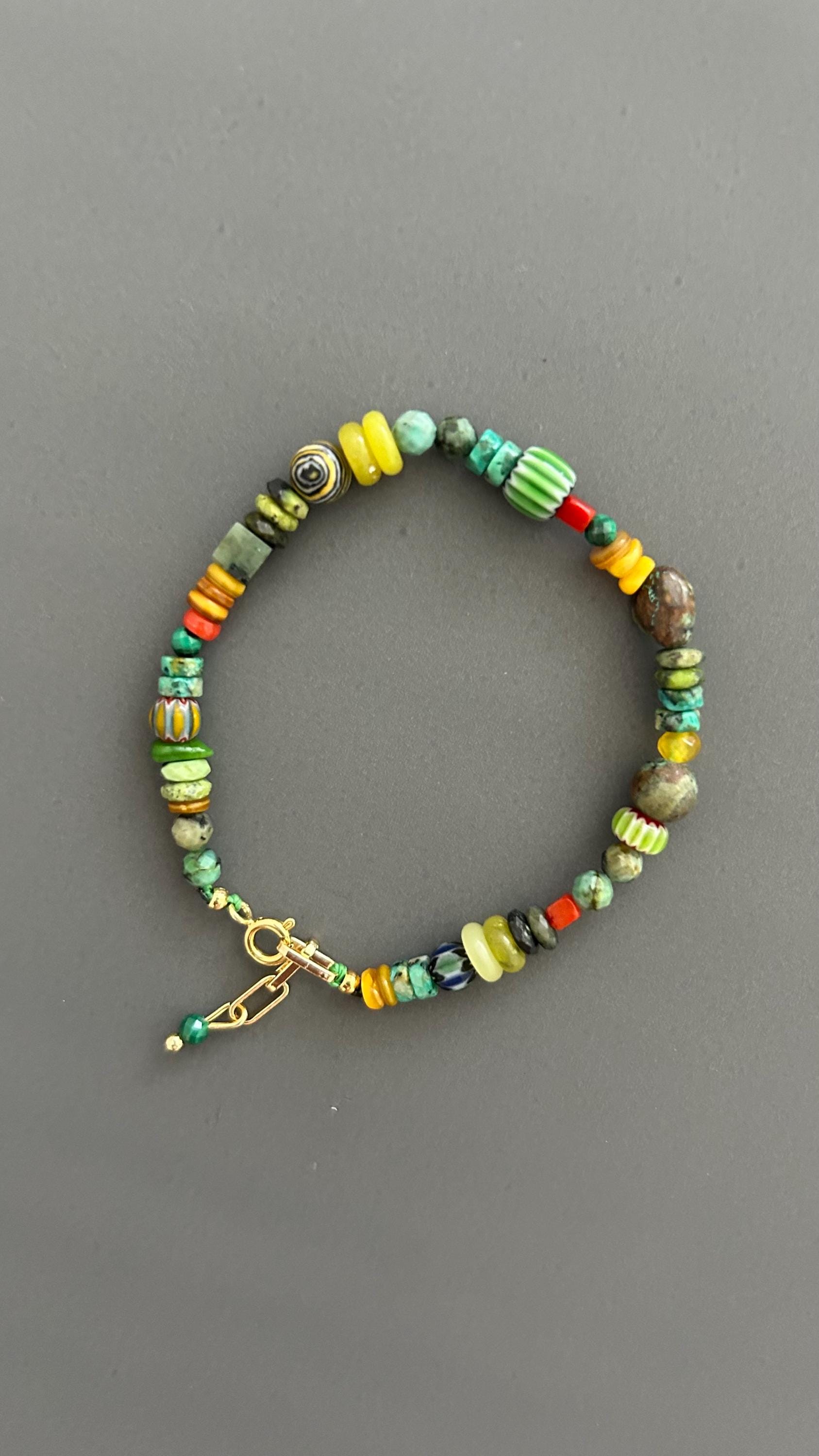 Turquoise Beaded Bracelet Boho Gemstone Jewelry Colorful Stone Accessory Gold Clasp Artisan Handmade Stack Gift Women