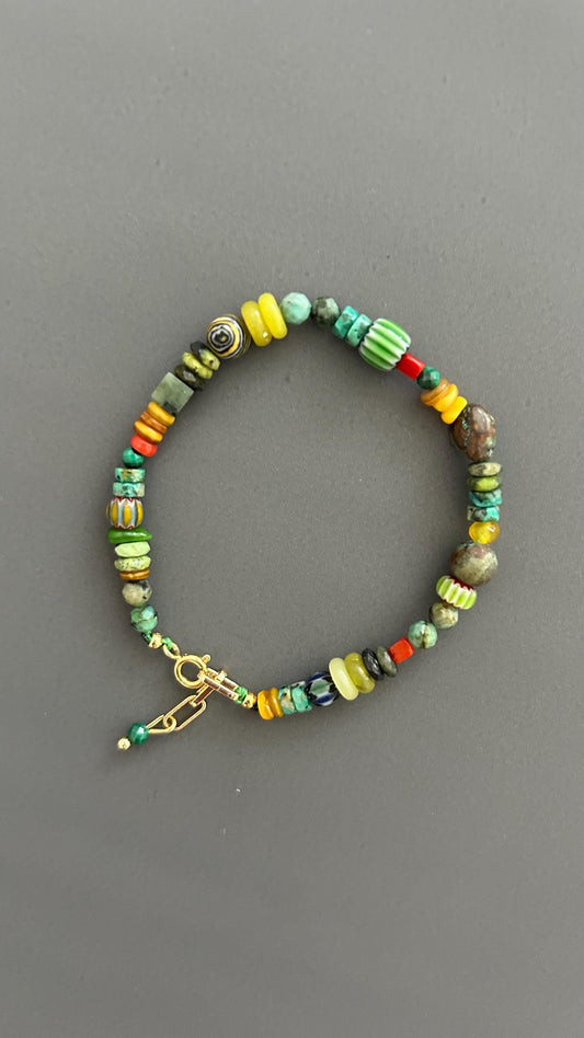 Turquoise Beaded Bracelet Boho Gemstone Jewelry Colorful Stone Accessory Gold Clasp Artisan Handmade Stack Gift Women