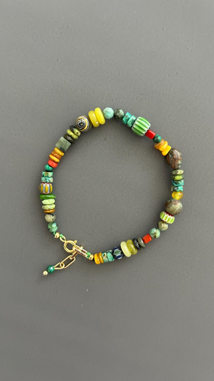 Turquoise Beaded Bracelet Boho Gemstone Jewelry Colorful Stone Accessory Gold Clasp Artisan Handmade Stack Gift Women