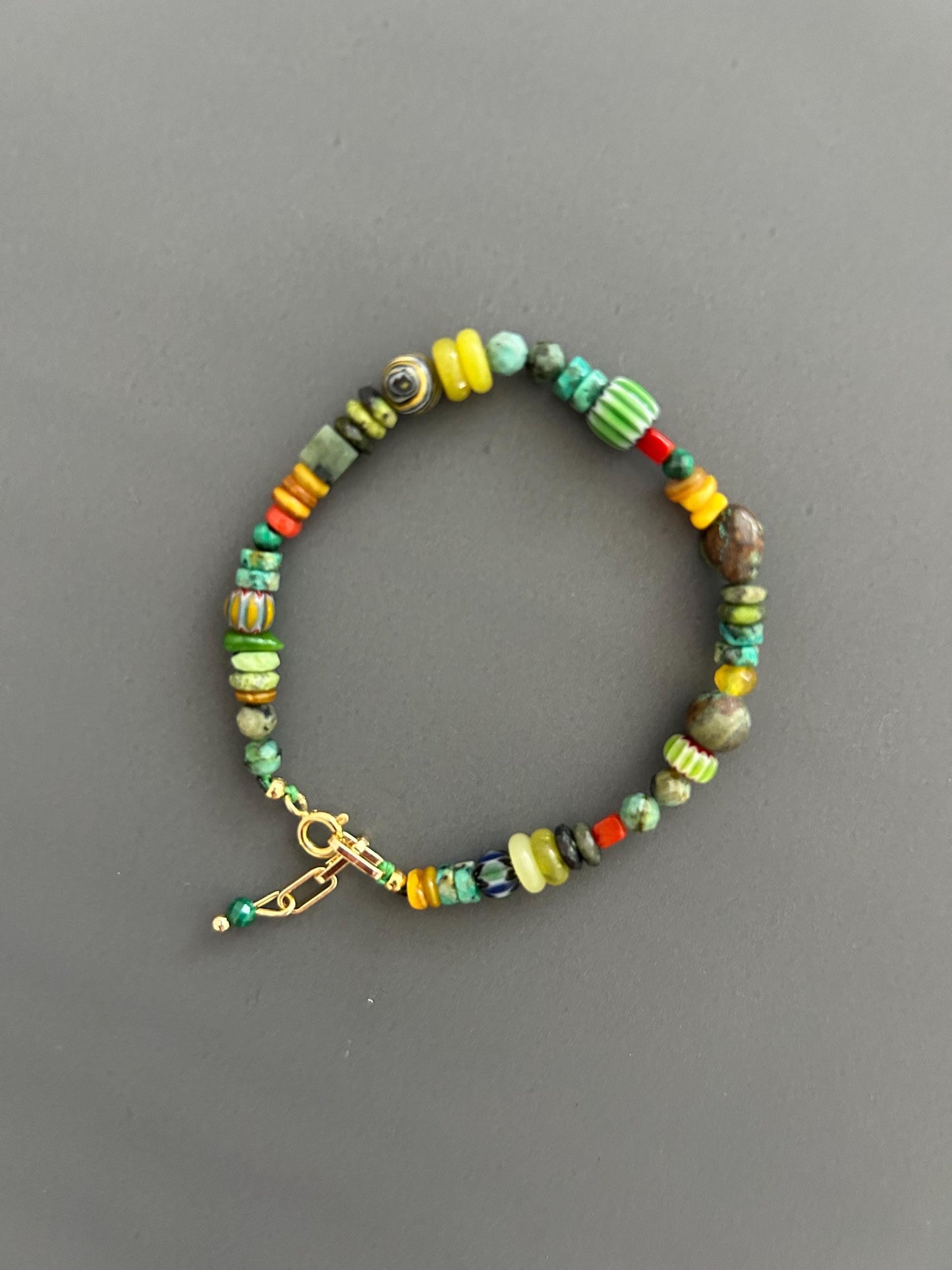 Turquoise Beaded Bracelet Boho Gemstone Jewelry Colorful Stone Accessory Gold Clasp Artisan Handmade Stack Gift Women