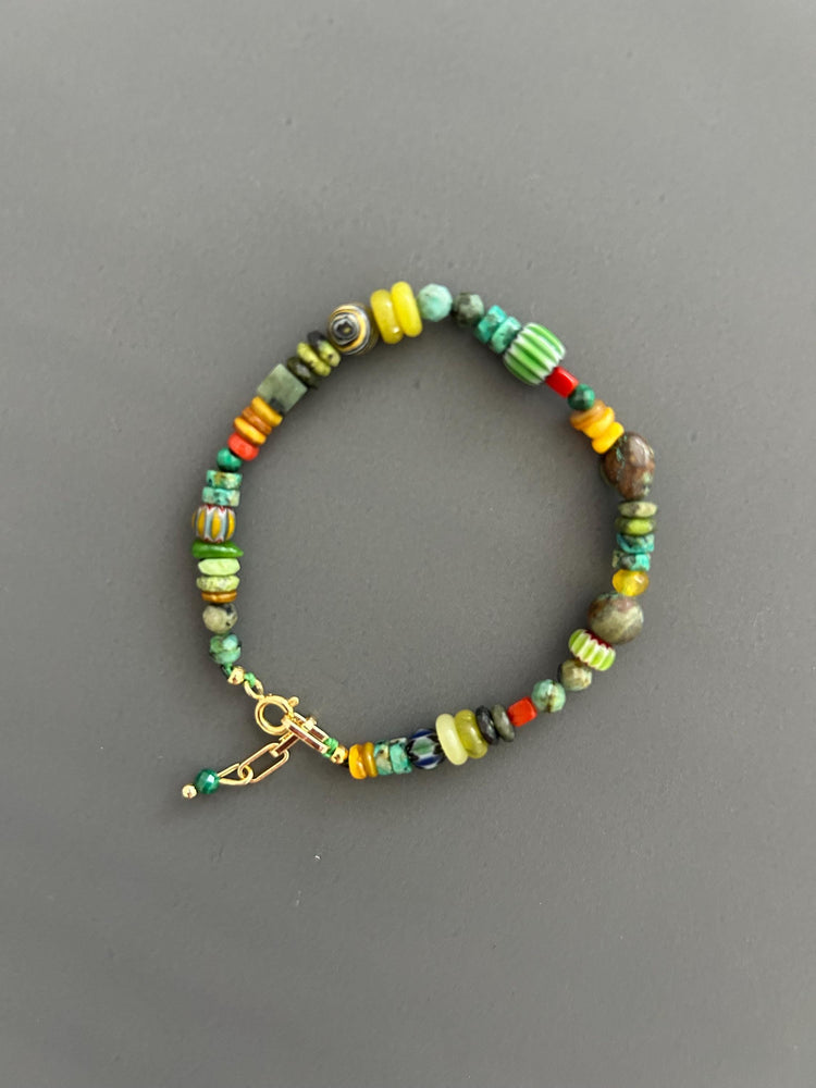 Turquoise Beaded Bracelet Boho Gemstone Jewelry Colorful Stone Accessory Gold Clasp Artisan Handmade Stack Gift Women