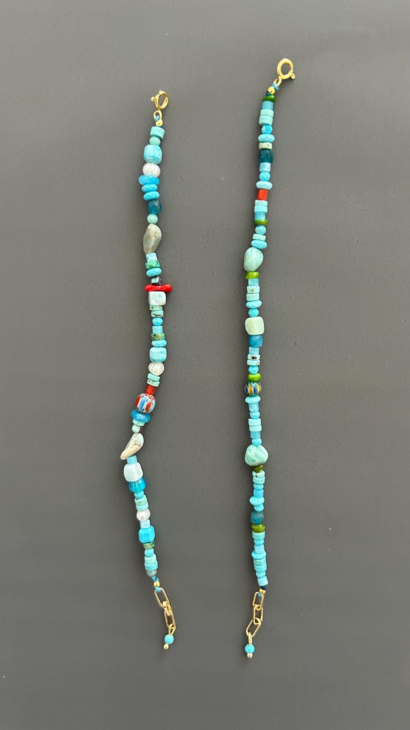 Turquoise Beaded Bracelet Gold Toggle Clasp Boho Gemstone Jewelry Layering Stack Accessory Handmade Minimalist Gift Women