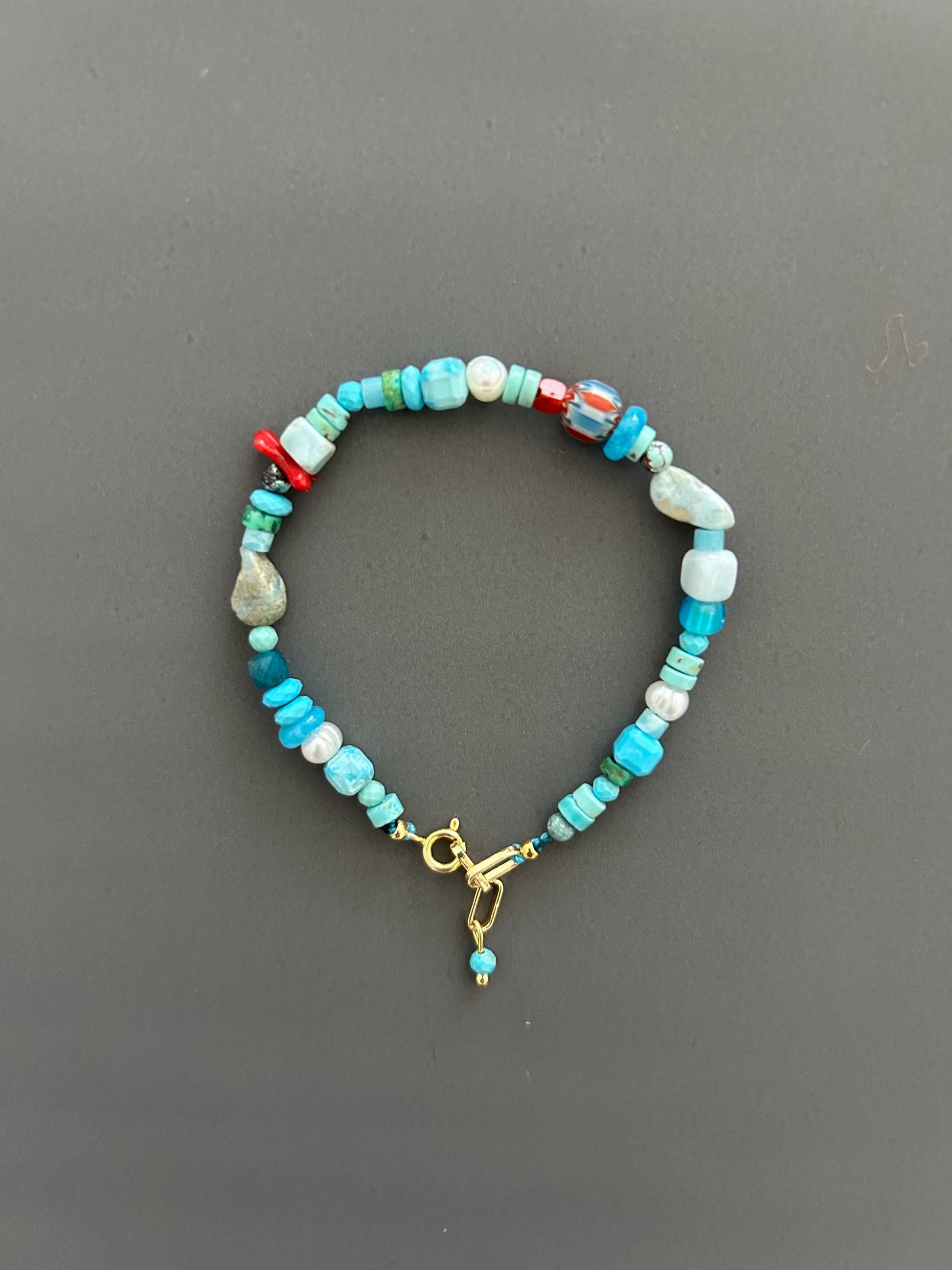 Turquoise Beaded Bracelet Gold Toggle Clasp Boho Gemstone Jewelry Layering Stack Accessory Handmade Minimalist Gift Women