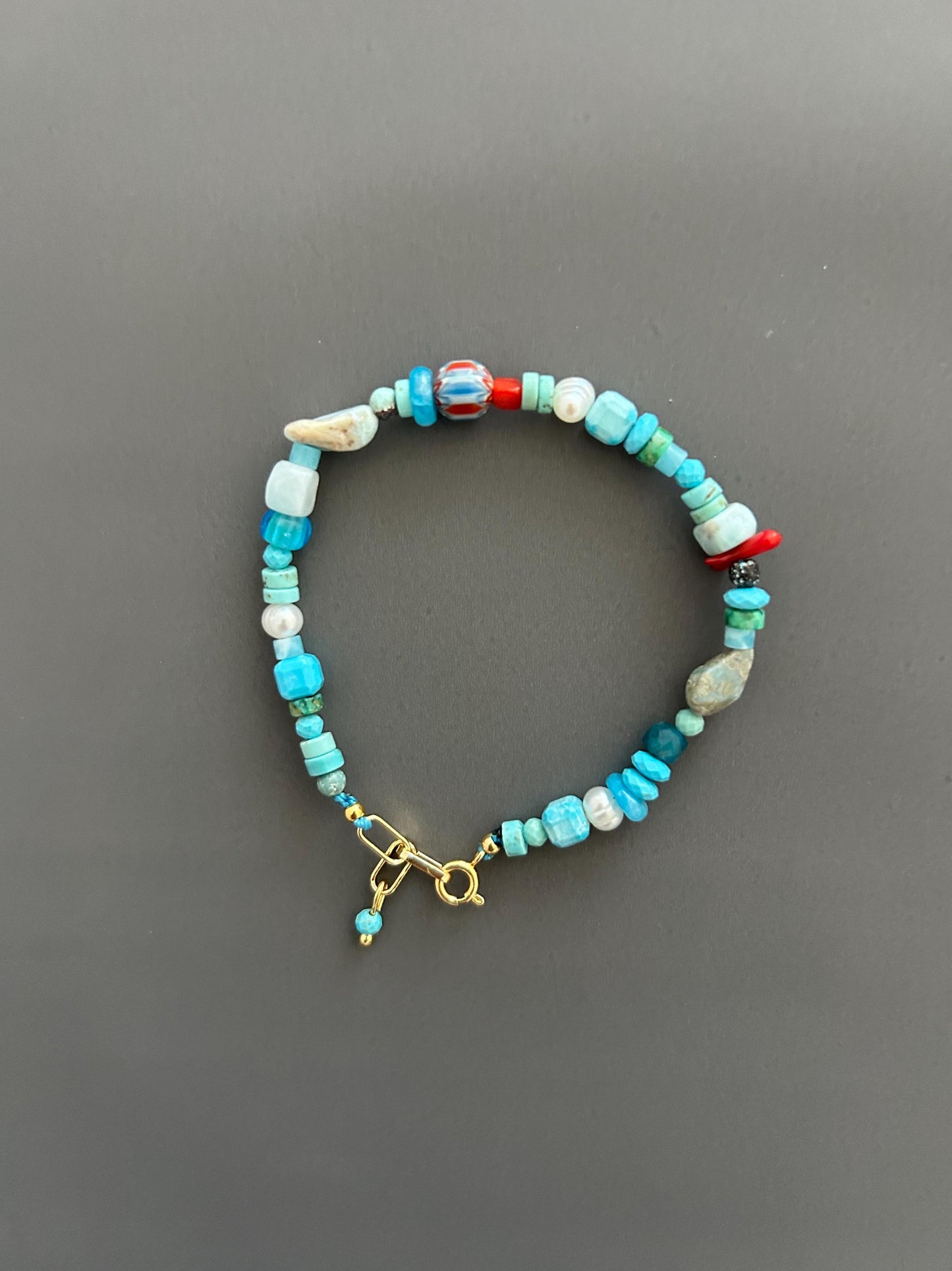 Turquoise Beaded Bracelet Gold Toggle Clasp Boho Gemstone Jewelry Layering Stack Accessory Handmade Minimalist Gift Women