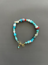 Turquoise Beaded Bracelet Gold Toggle Clasp Boho Gemstone Jewelry Layering Stack Accessory Handmade Minimalist Gift Women
