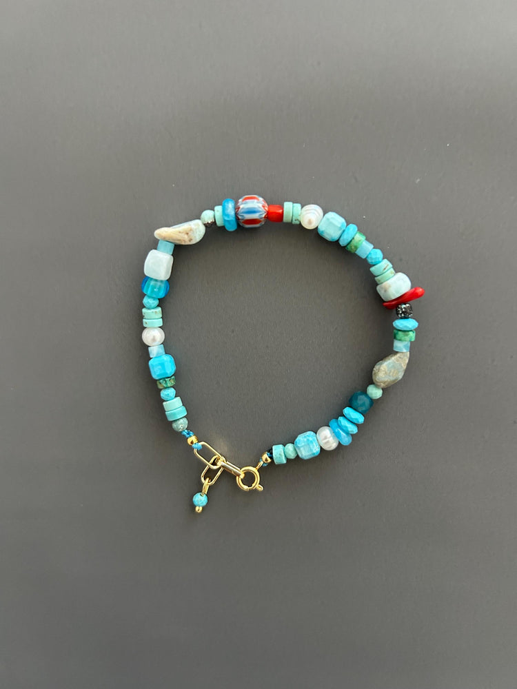 Turquoise Beaded Bracelet Gold Toggle Clasp Boho Gemstone Jewelry Layering Stack Accessory Handmade Minimalist Gift Women