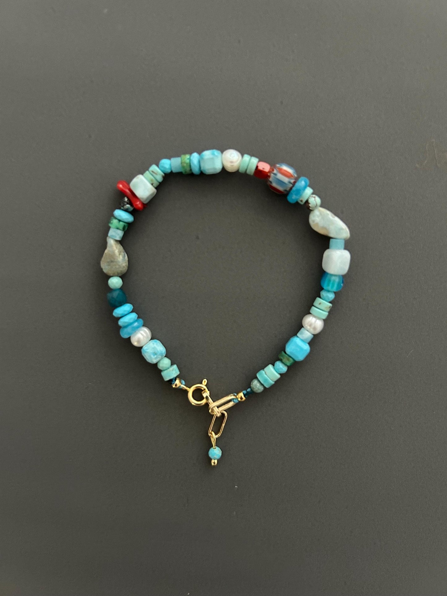 Turquoise Beaded Bracelet Gold Toggle Clasp Boho Gemstone Jewelry Layering Stack Accessory Handmade Minimalist Gift Women