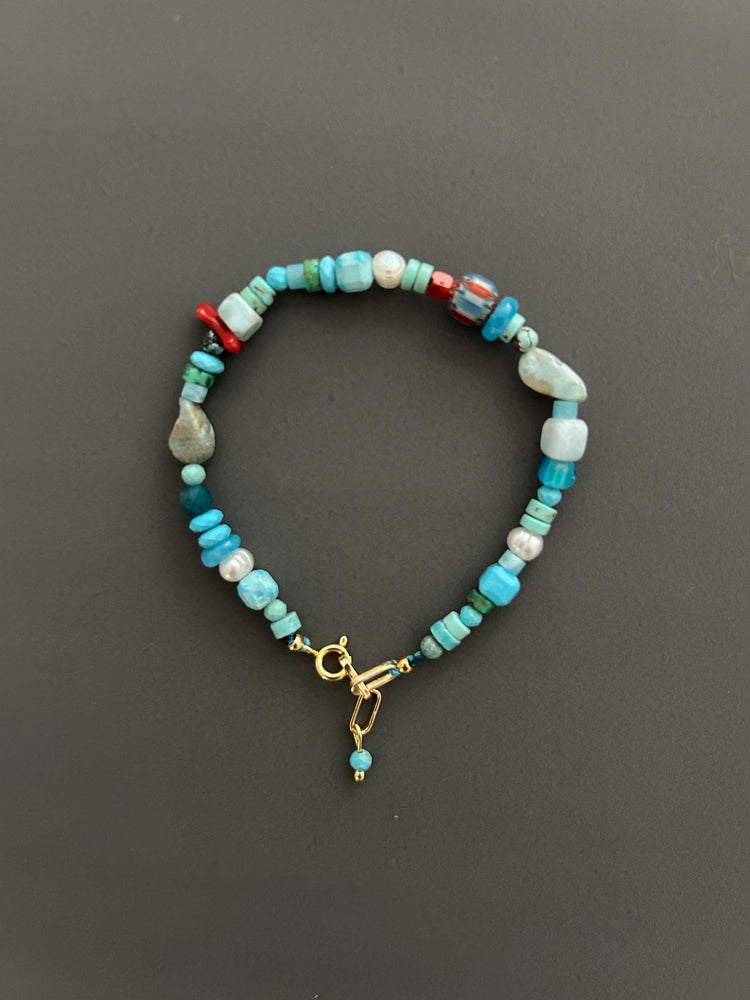 Turquoise Beaded Bracelet Gold Toggle Clasp Boho Gemstone Jewelry Layering Stack Accessory Handmade Minimalist Gift Women