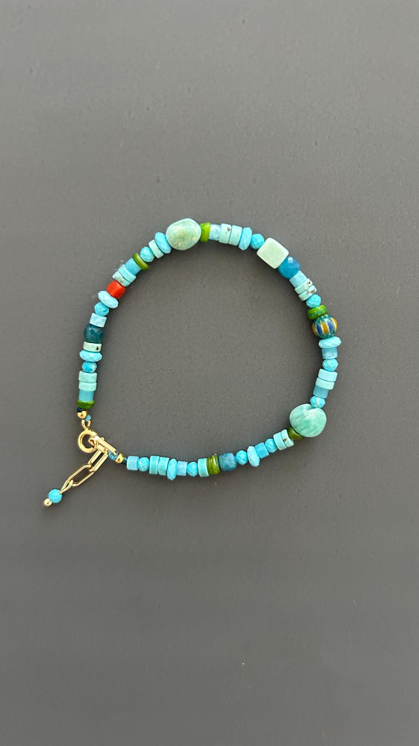 Boho Turquoise Amazonite Bracelet Handmade Gemstone Jewelry Dainty Minimalist Accessory Spiritual Crystal Gift Women