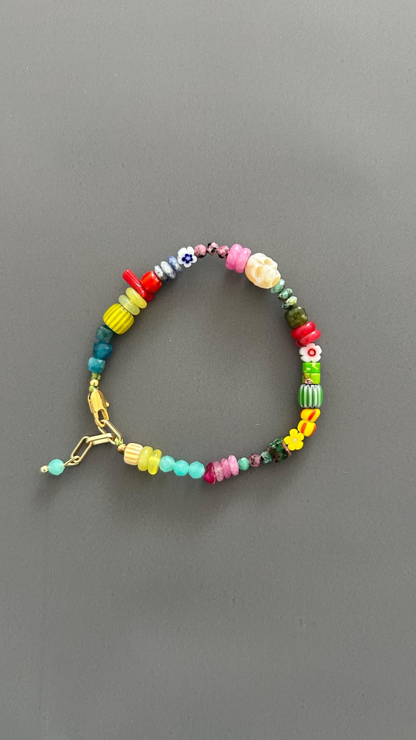 Colorful Beaded Bracelet | Handmade Mixed Gemstone & Glass Bead Bracelet | Gold Clasp Stackable Bracelet | Fun Boho Jewelry Gift