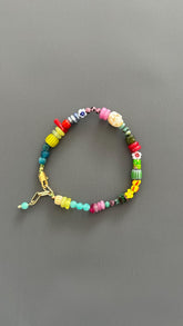Colorful Beaded Bracelet | Handmade Mixed Gemstone & Glass Bead Bracelet | Gold Clasp Stackable Bracelet | Fun Boho Jewelry Gift