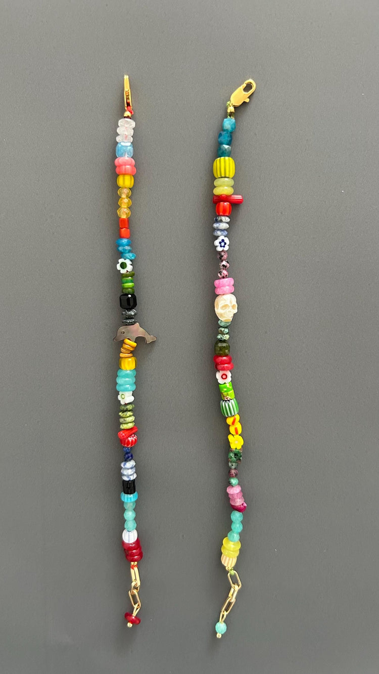 Colorful Beaded Bracelet | Handmade Mixed Gemstone & Glass Bead Bracelet | Gold Clasp Stackable Bracelet | Fun Boho Jewelry Gift