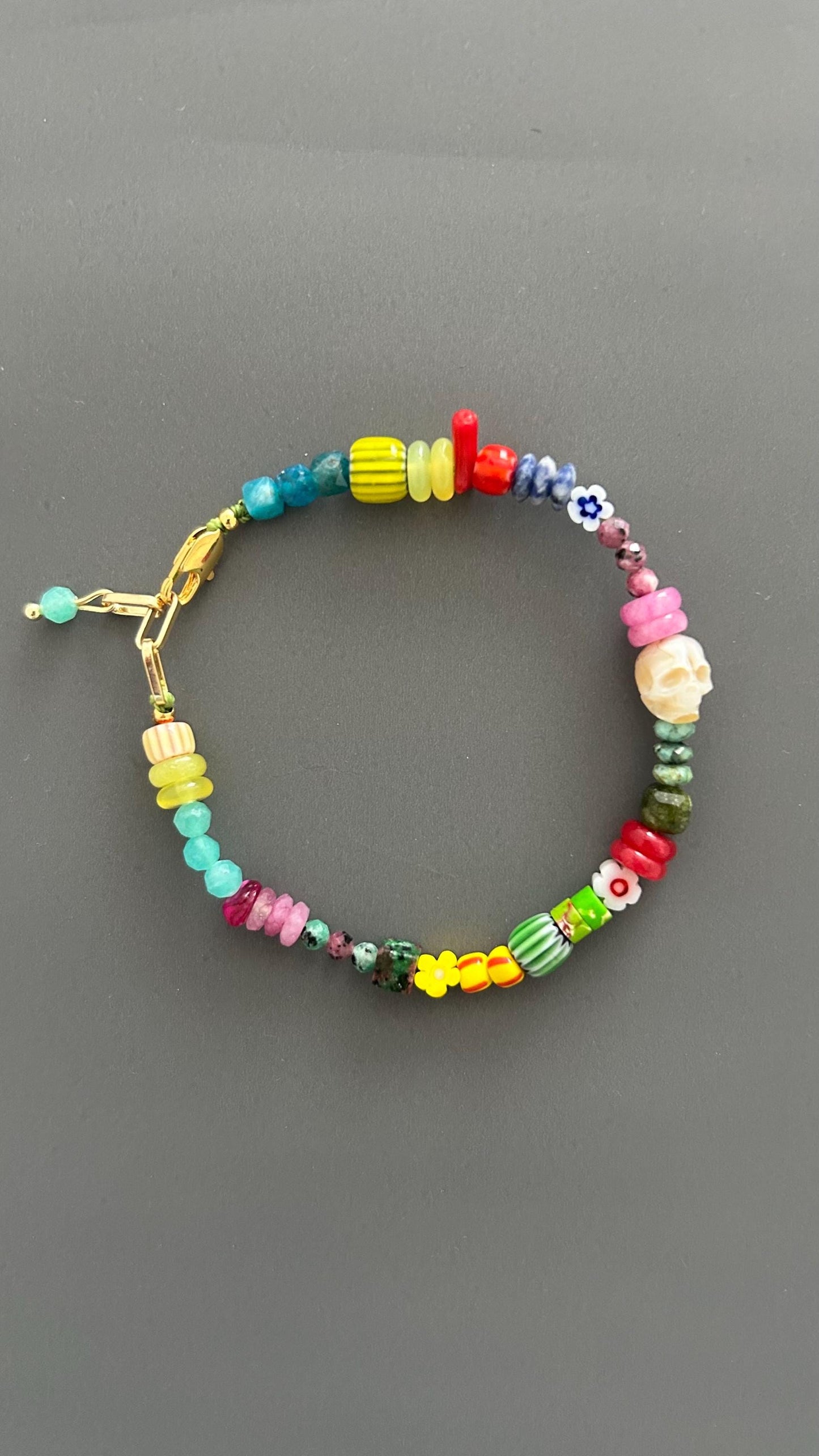 Colorful Beaded Bracelet | Handmade Mixed Gemstone & Glass Bead Bracelet | Gold Clasp Stackable Bracelet | Fun Boho Jewelry Gift