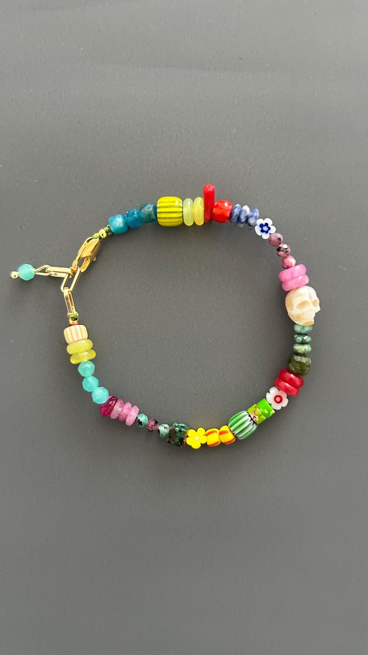 Colorful Beaded Bracelet | Handmade Mixed Gemstone & Glass Bead Bracelet | Gold Clasp Stackable Bracelet | Fun Boho Jewelry Gift