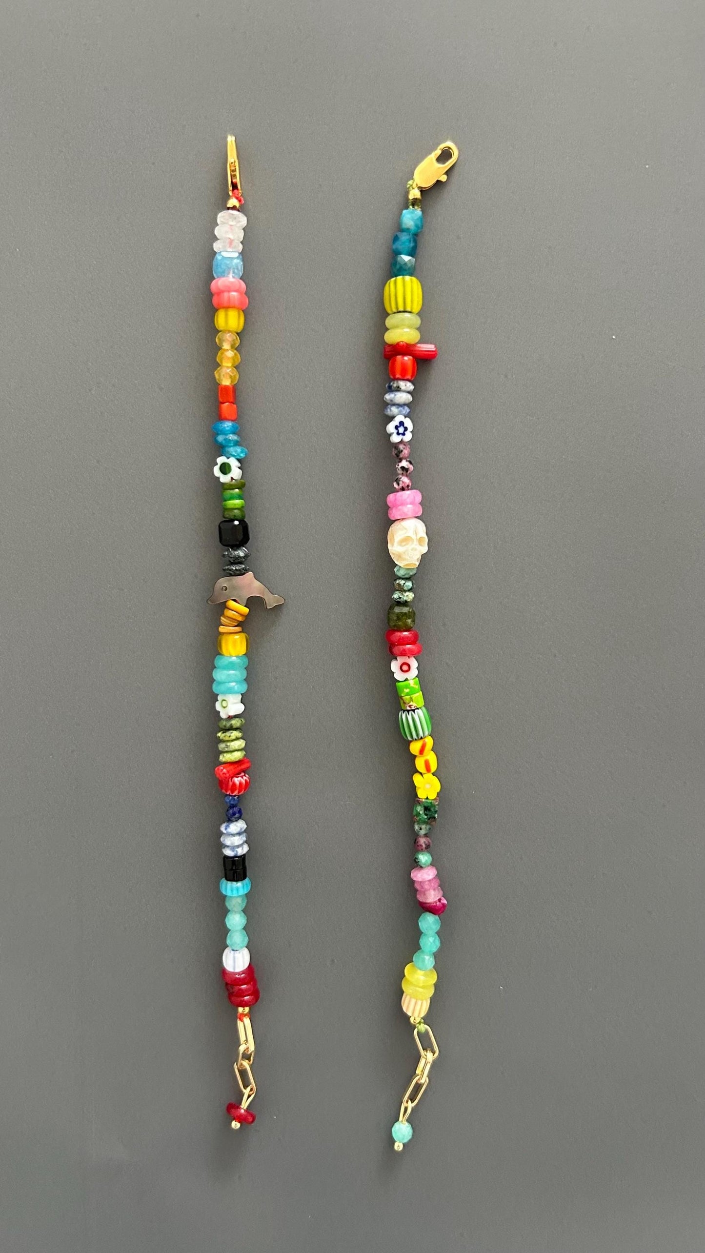 Rainbow Beaded Dolphin Charm Bracelet | Boho Color Pop Artisan Friendship Jewelry Gift