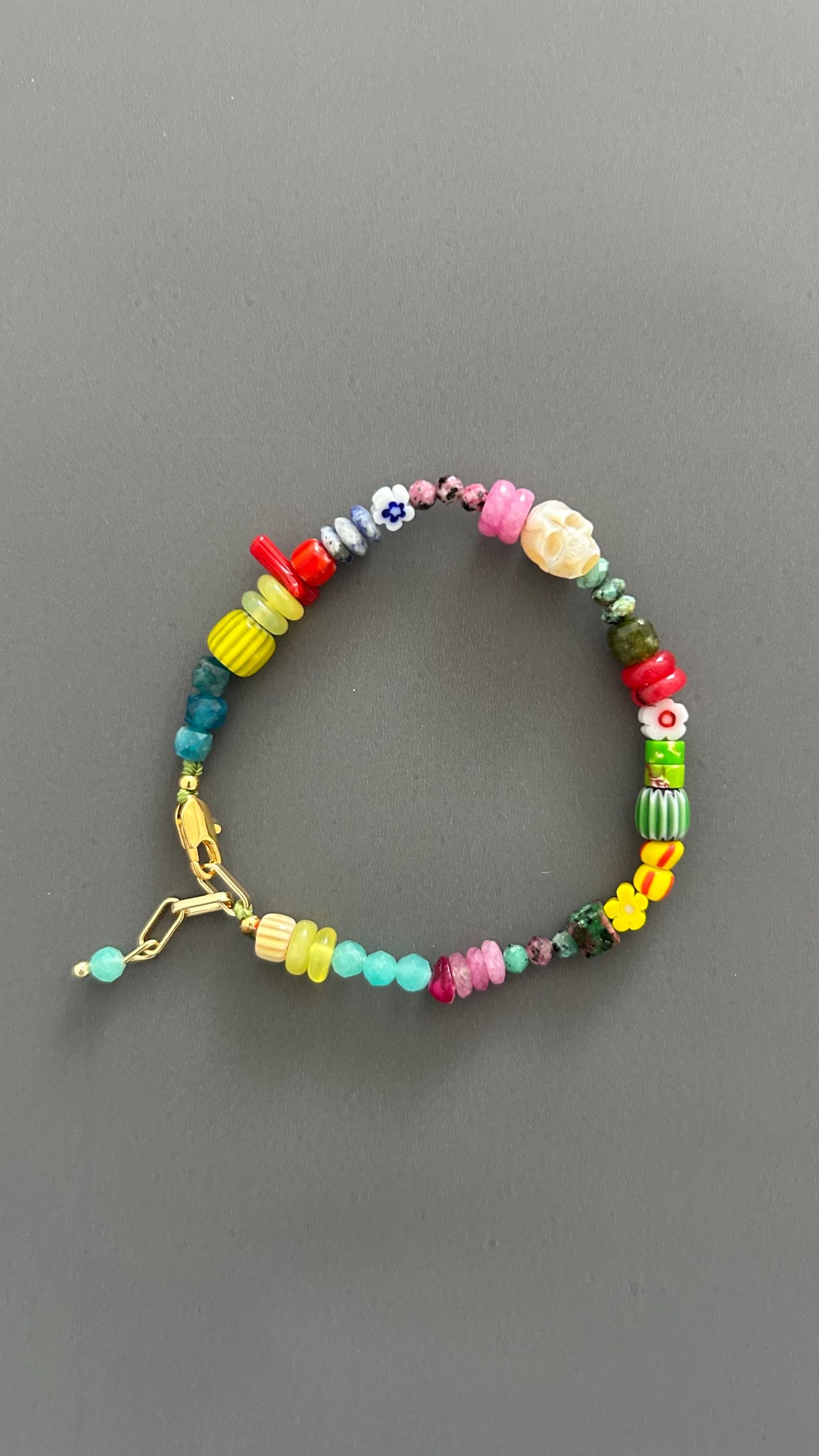 Colorful Beaded Bracelet | Handmade Mixed Gemstone & Glass Bead Bracelet | Gold Clasp Stackable Bracelet | Fun Boho Jewelry Gift