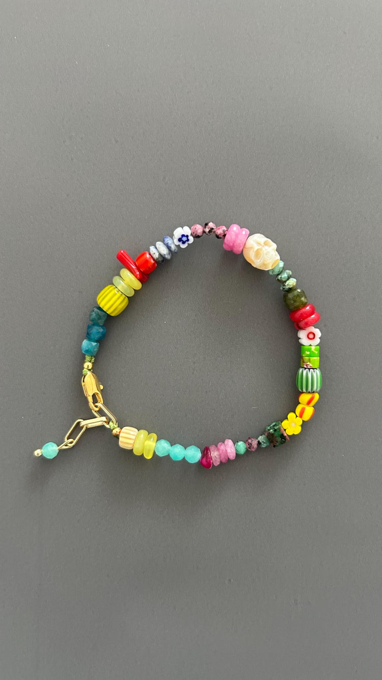 Colorful Beaded Bracelet | Handmade Mixed Gemstone & Glass Bead Bracelet | Gold Clasp Stackable Bracelet | Fun Boho Jewelry Gift
