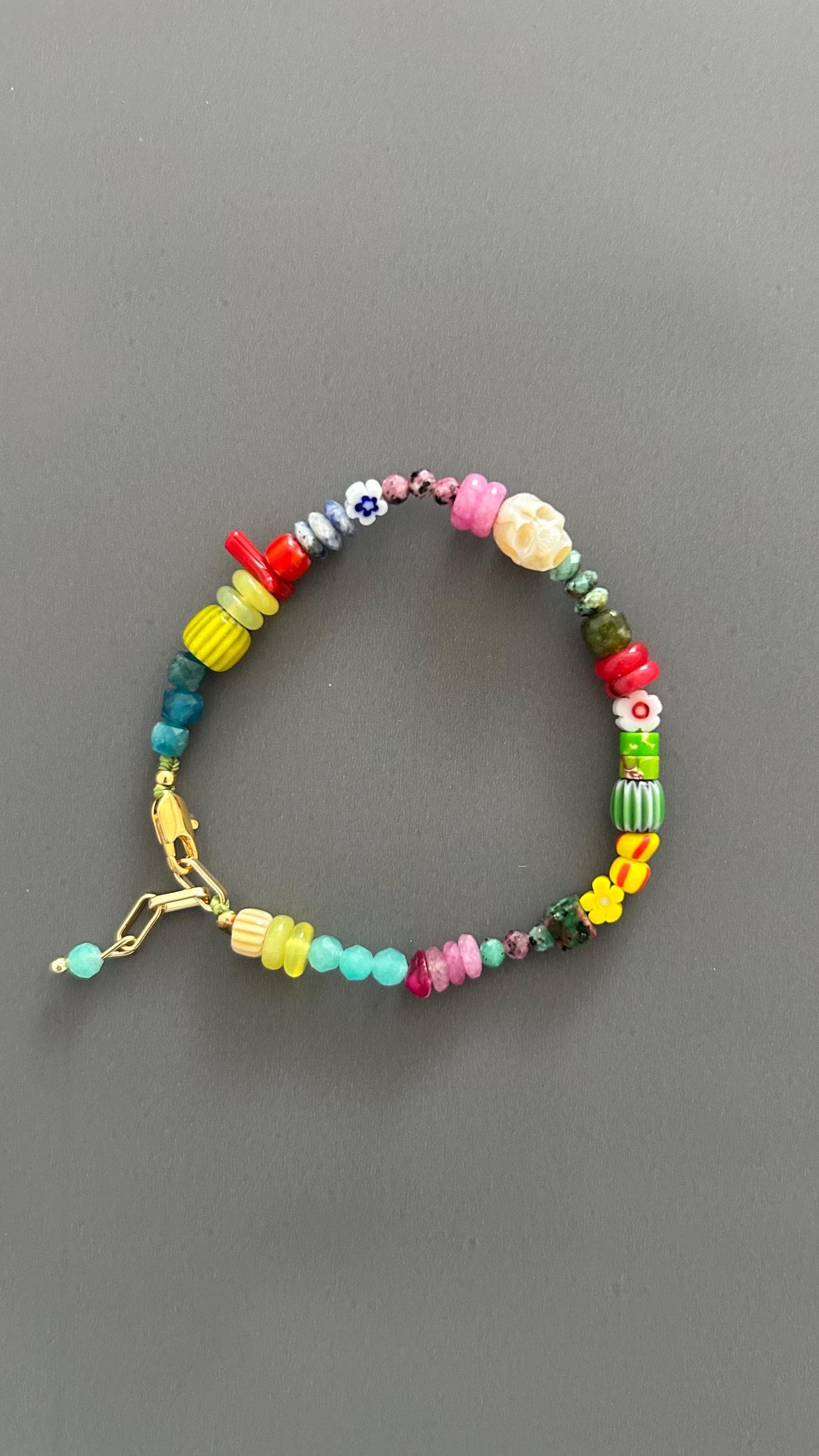 Colorful Beaded Bracelet | Handmade Mixed Gemstone & Glass Bead Bracelet | Gold Clasp Stackable Bracelet | Fun Boho Jewelry Gift