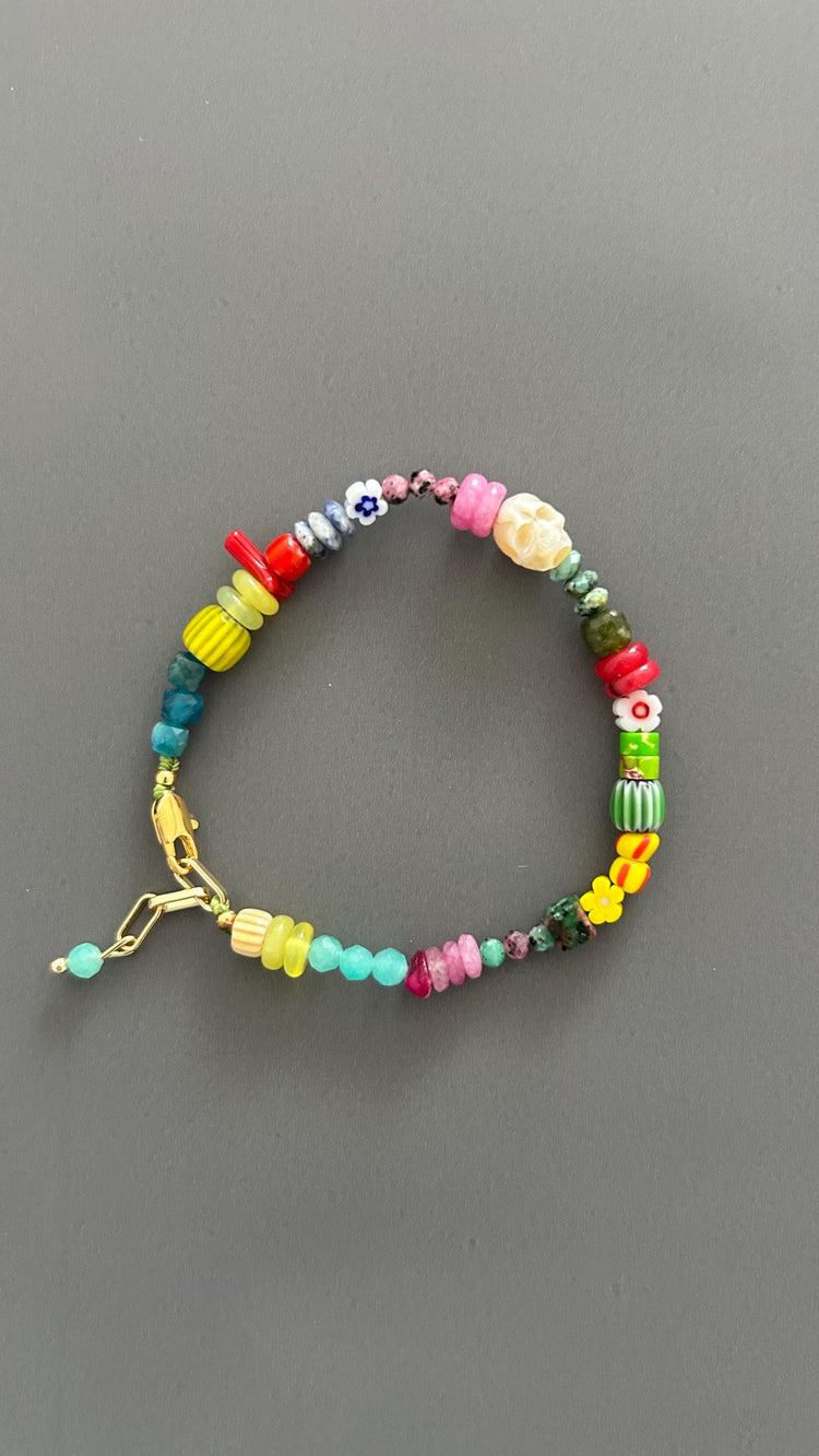 Colorful Beaded Bracelet | Handmade Mixed Gemstone & Glass Bead Bracelet | Gold Clasp Stackable Bracelet | Fun Boho Jewelry Gift